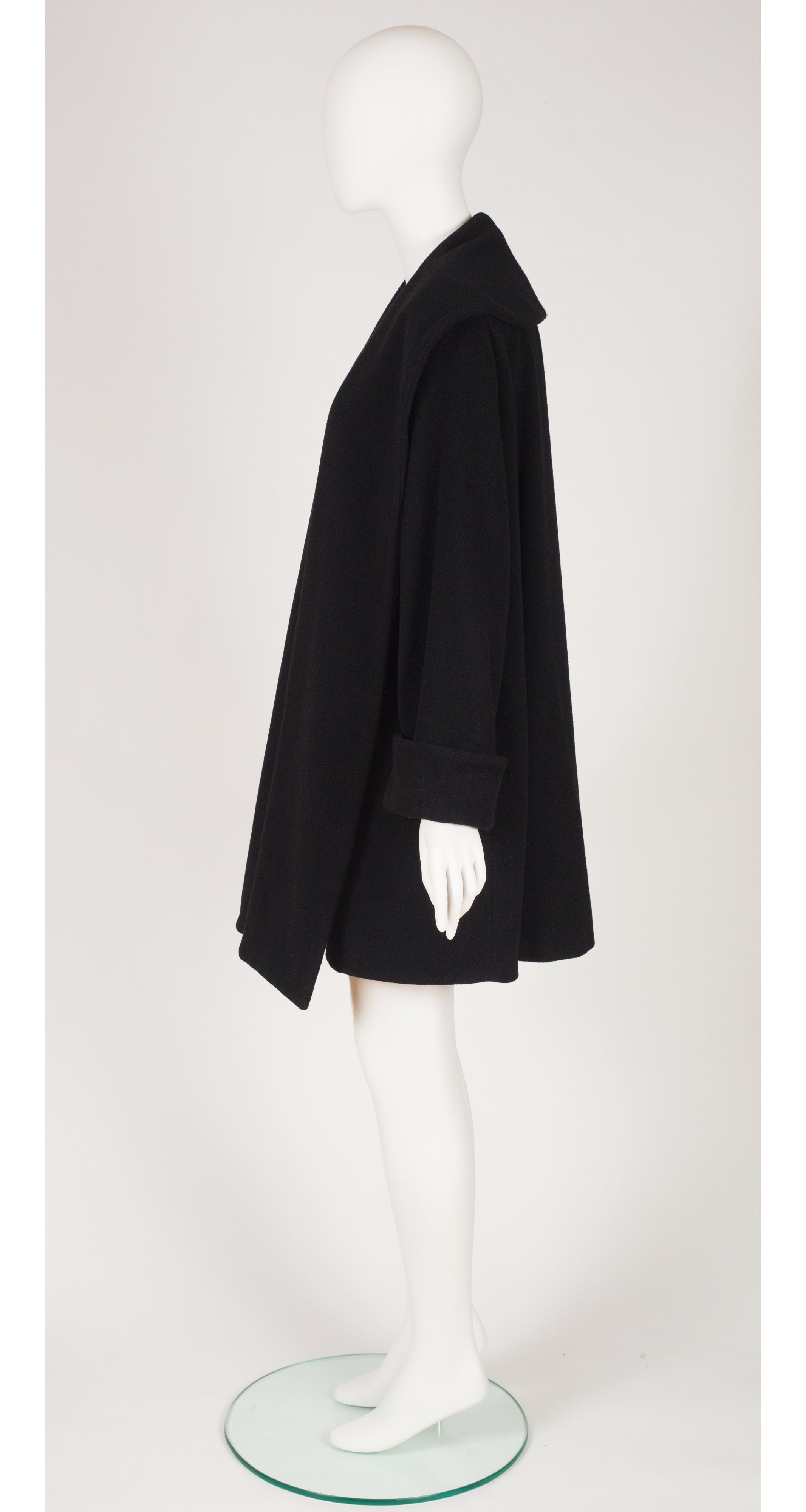1990s Black Wool Shawl Collar Swing Coat
