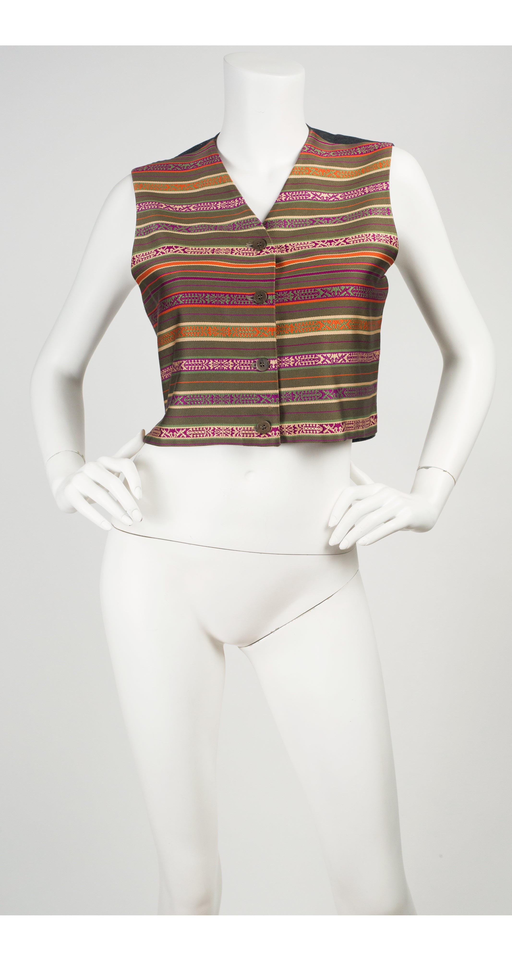 c. 1990 Striped Silk Jacquard Cropped Vest