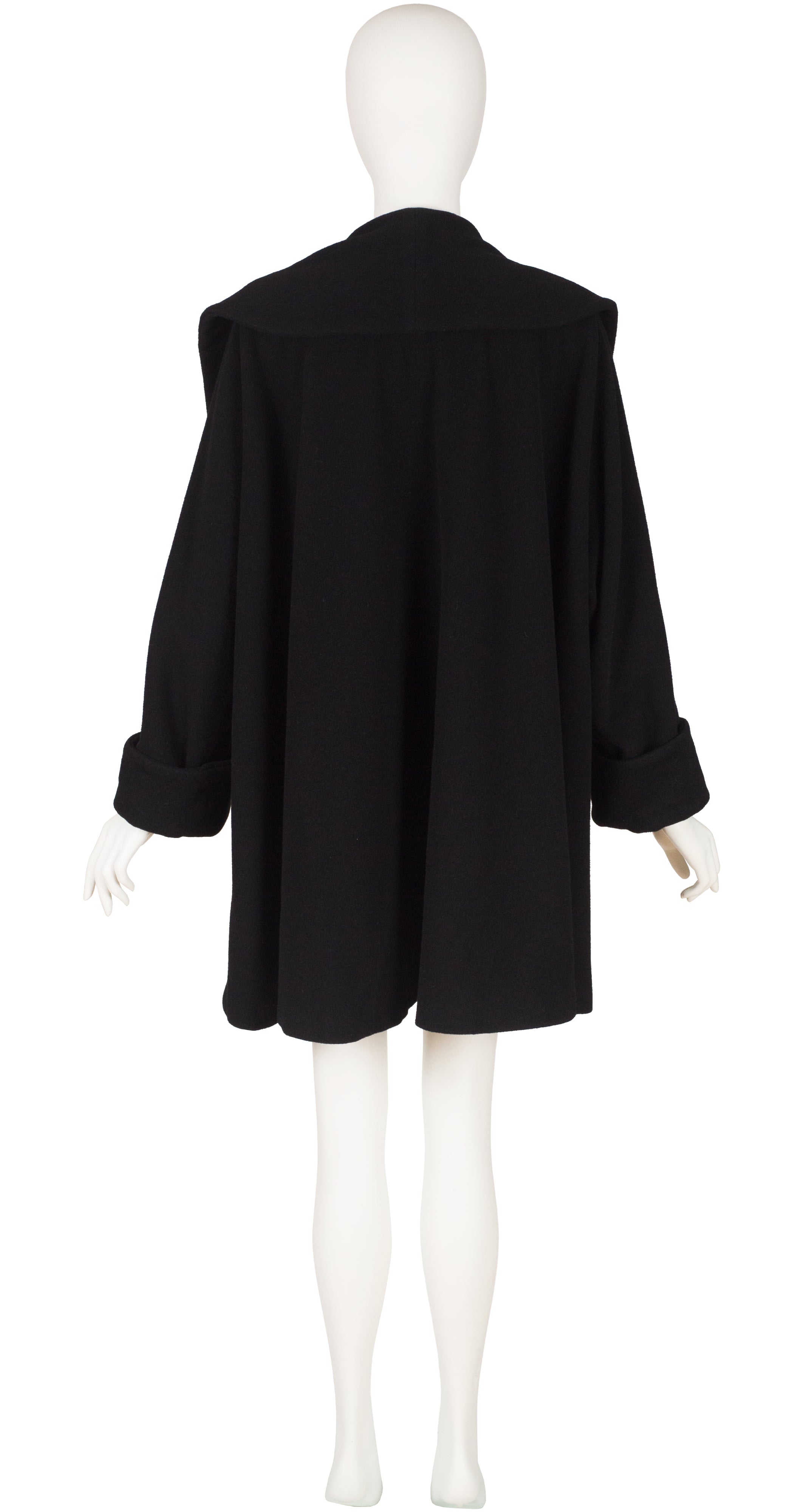 1990s Black Wool Shawl Collar Swing Coat