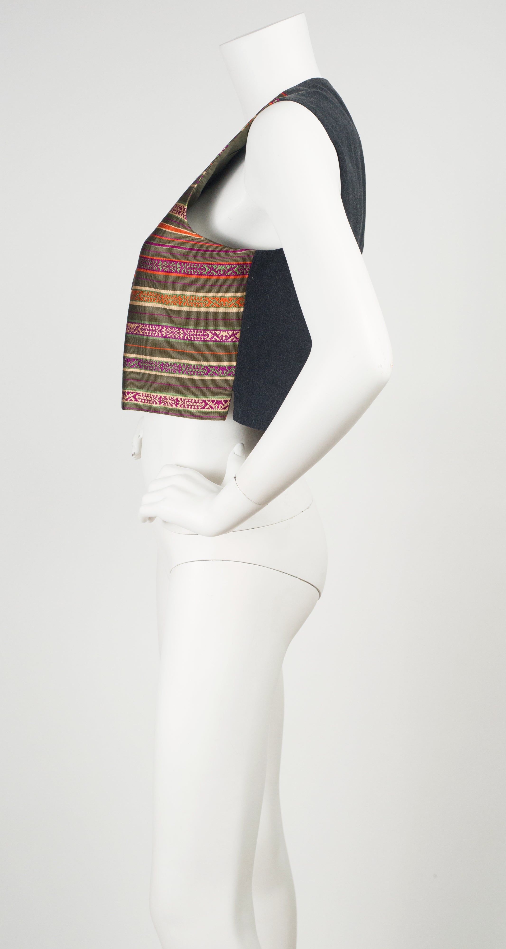 c. 1990 Striped Silk Jacquard Cropped Vest