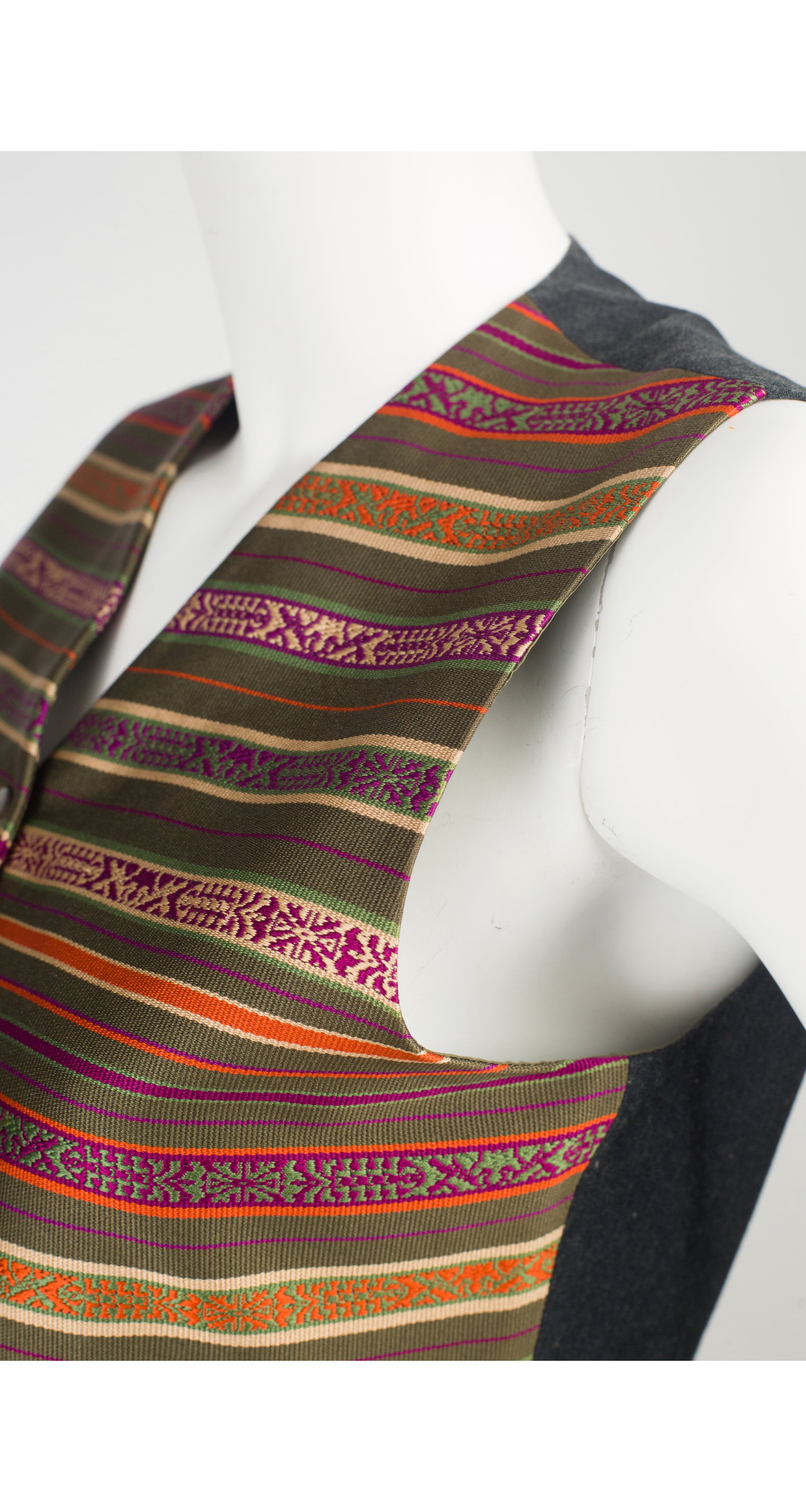 c. 1990 Striped Silk Jacquard Cropped Vest