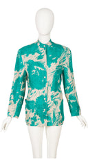 1980s Teal Graphic Linen Blouse & Skirt Set