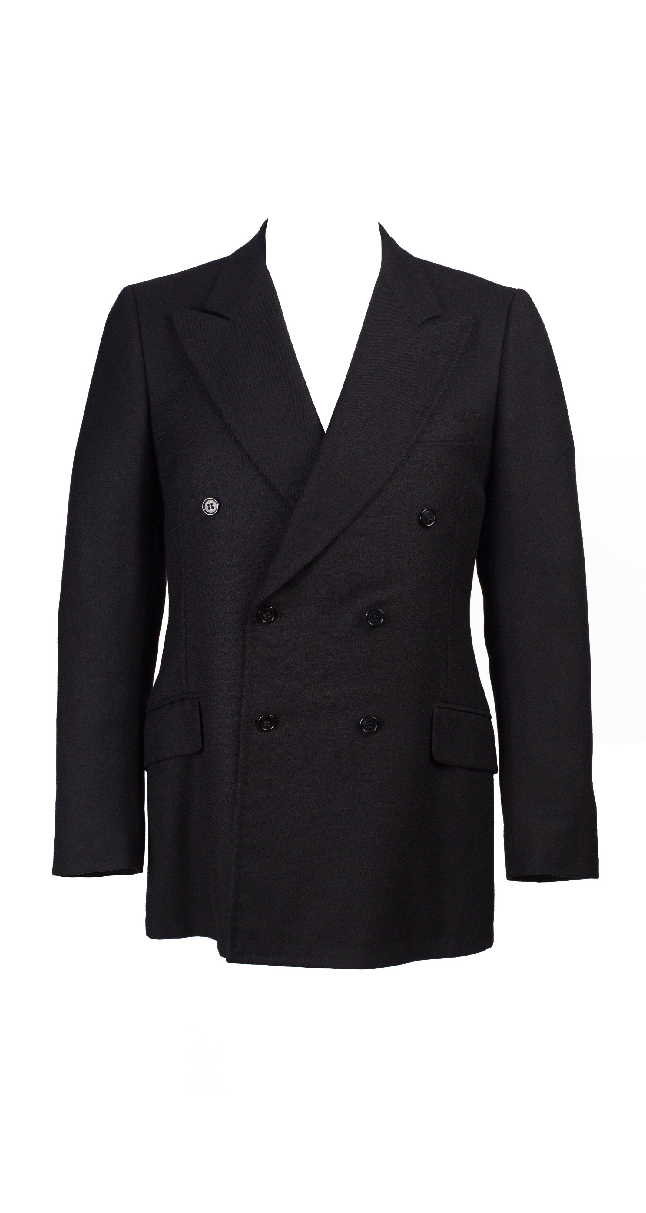1970s Men's Black Wool Double-Breasted Suit Jacket