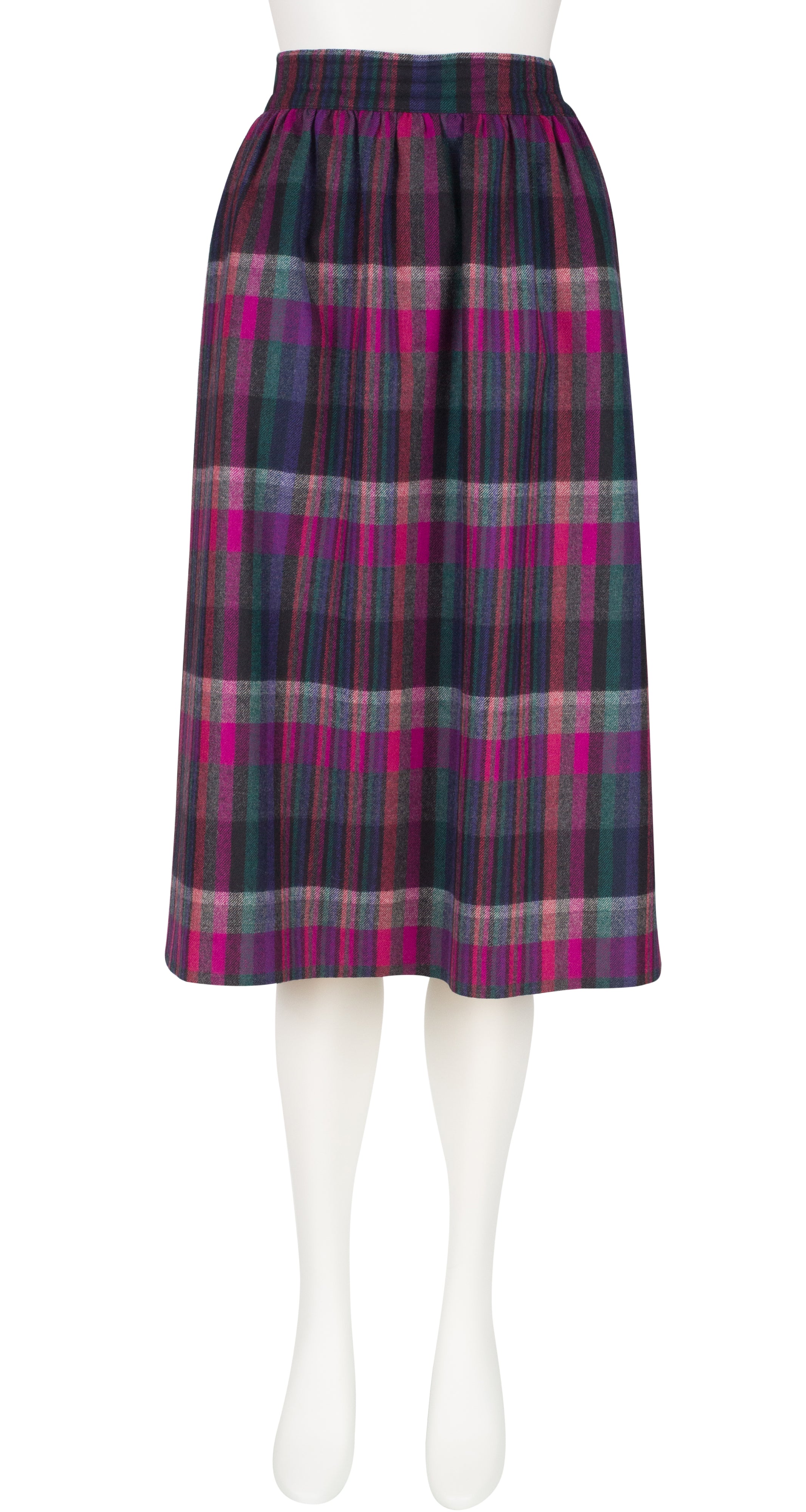 1980s Plaid Wool High-Waisted Buckle Skirt