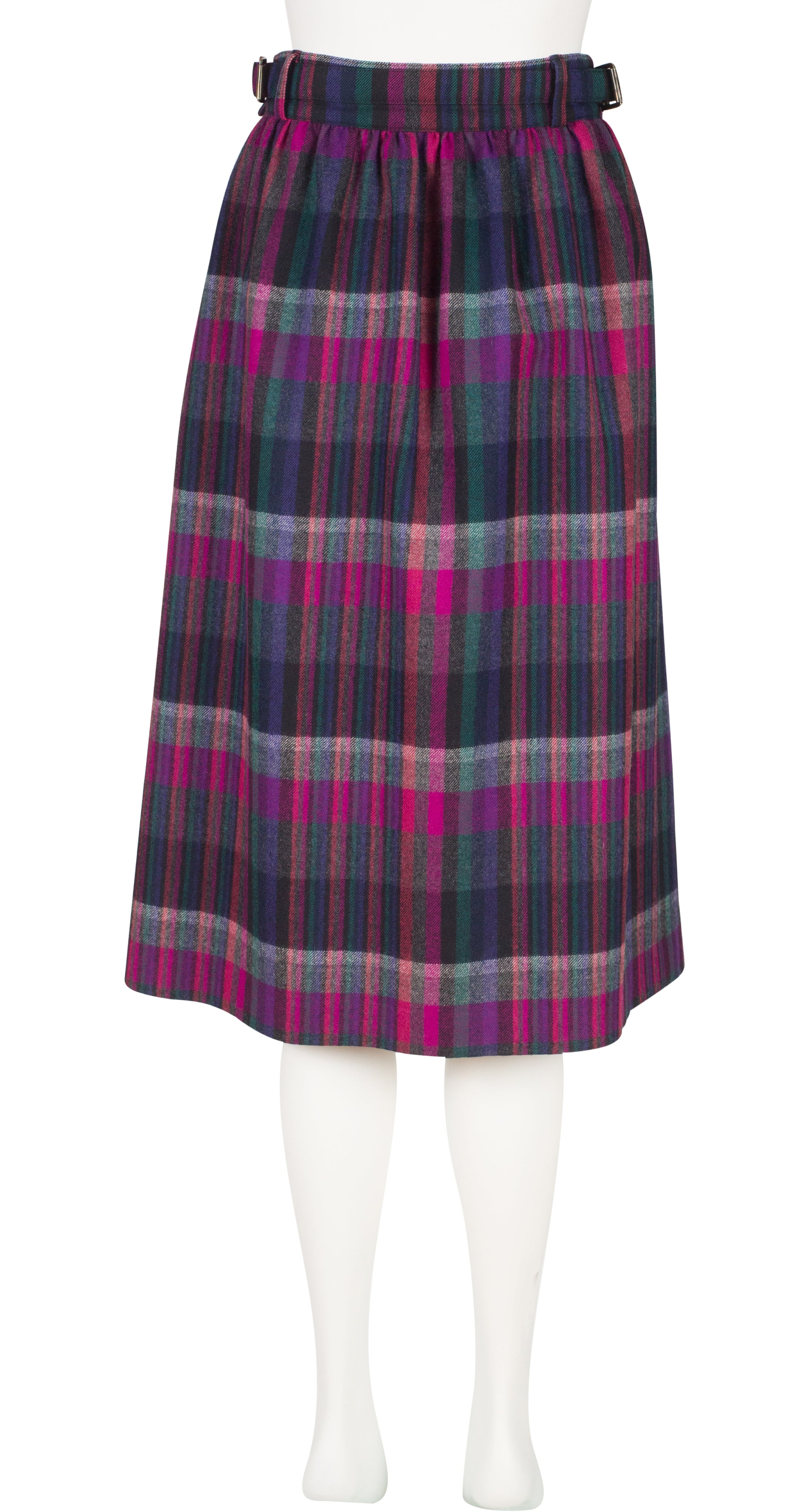 1980s Plaid Wool High-Waisted Buckle Skirt