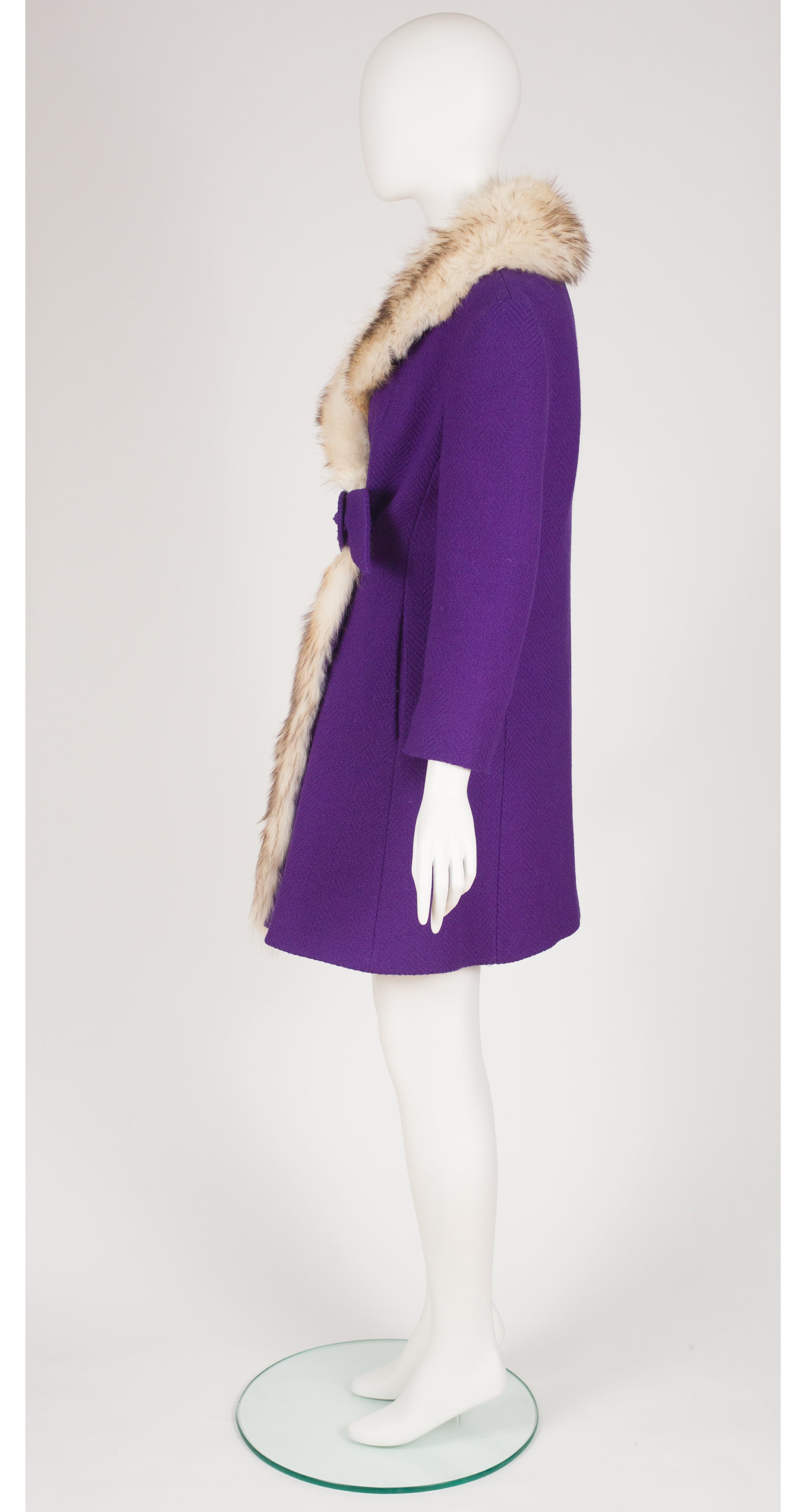 1960s Mod Fur Collar Purple Wool Coat