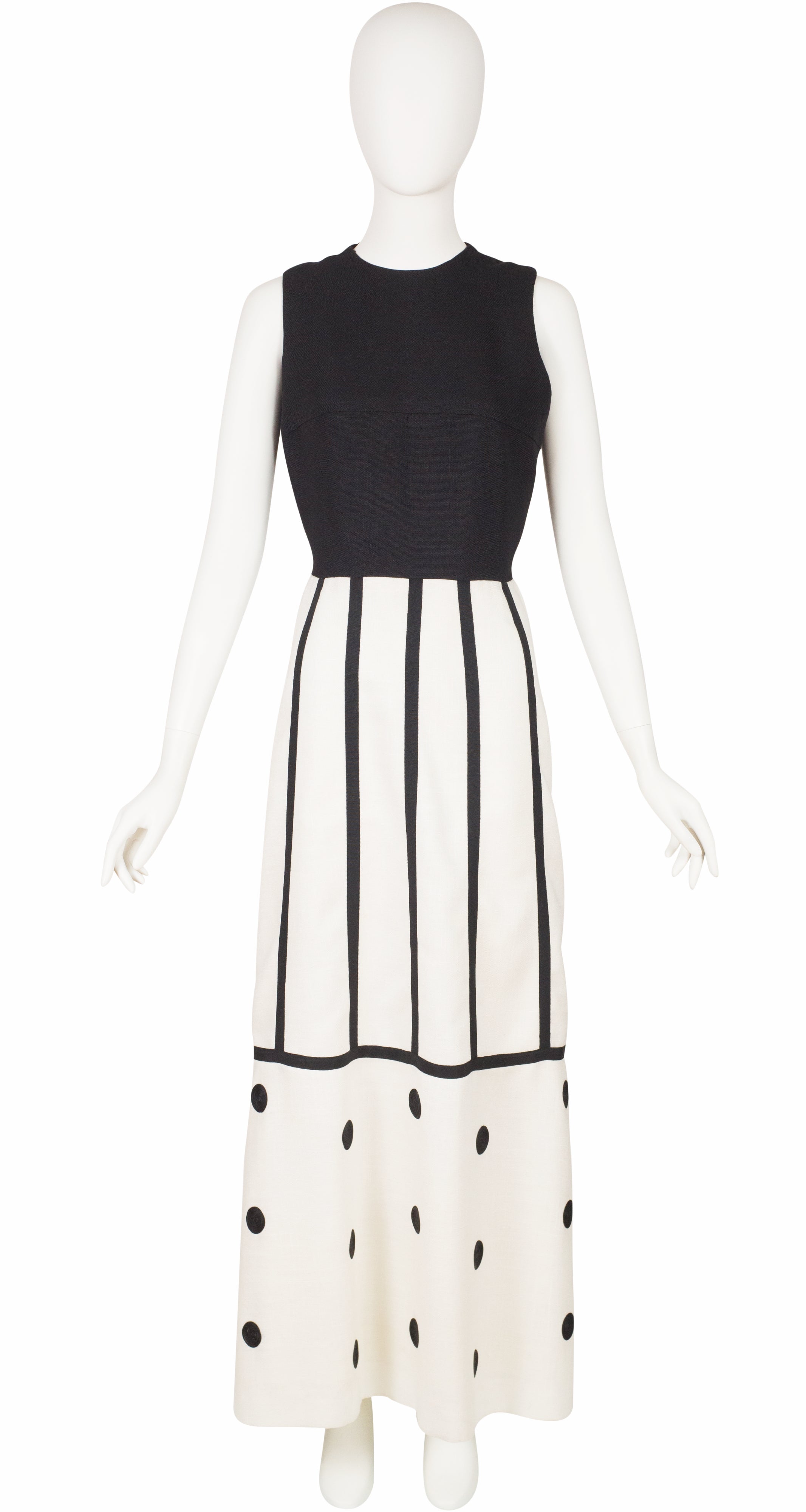 1970s Black & White Cut-Out Back Maxi Dress