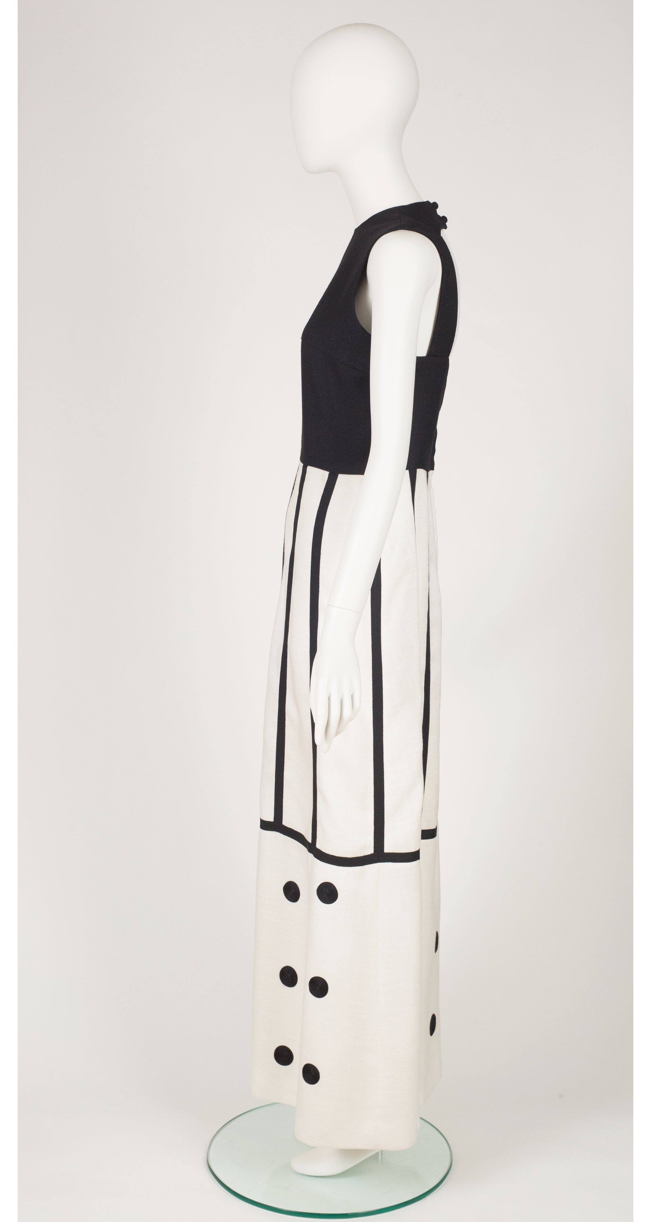 1970s Black & White Cut-Out Back Maxi Dress