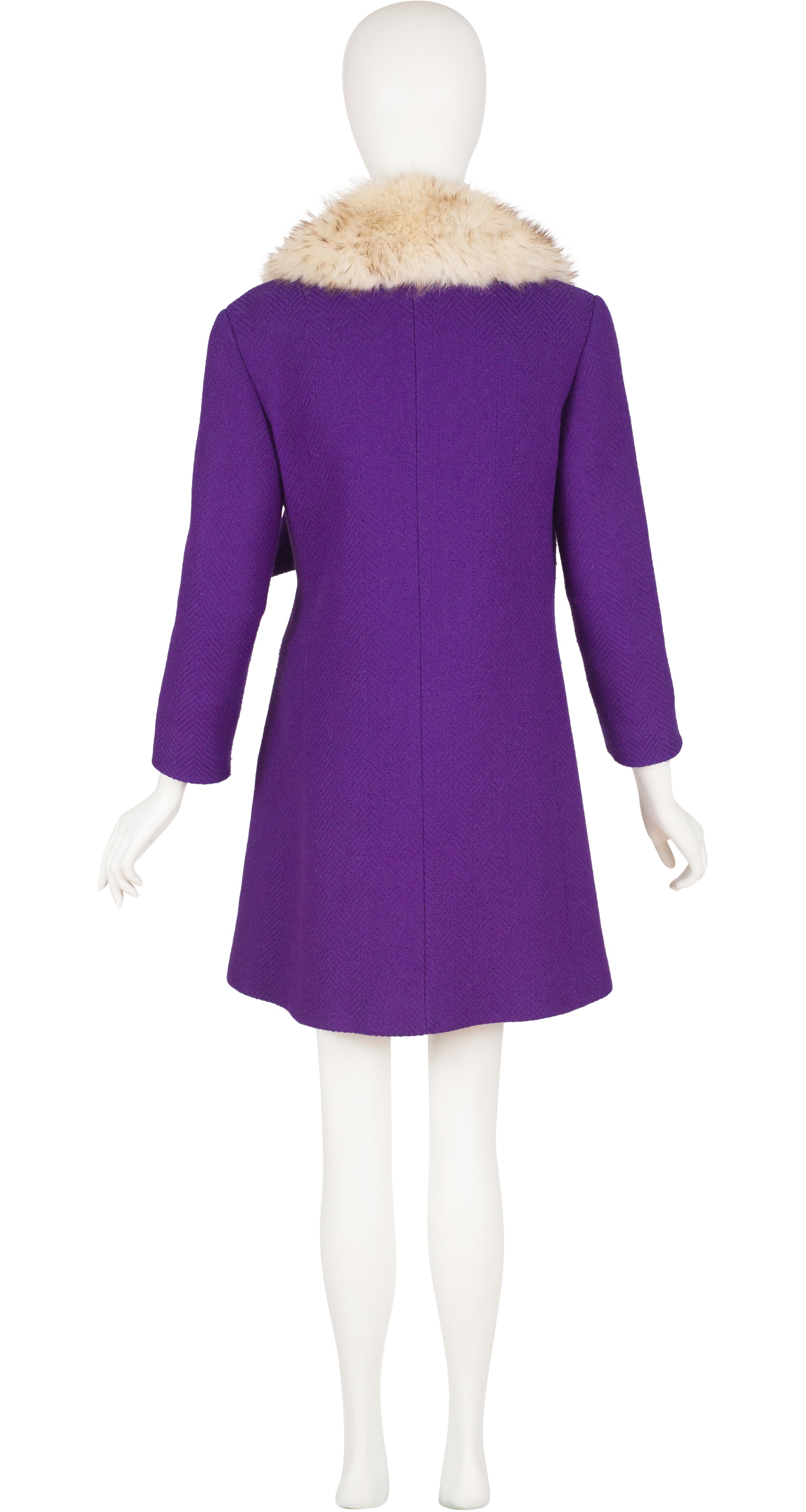 1960s Mod Fur Collar Purple Wool Coat