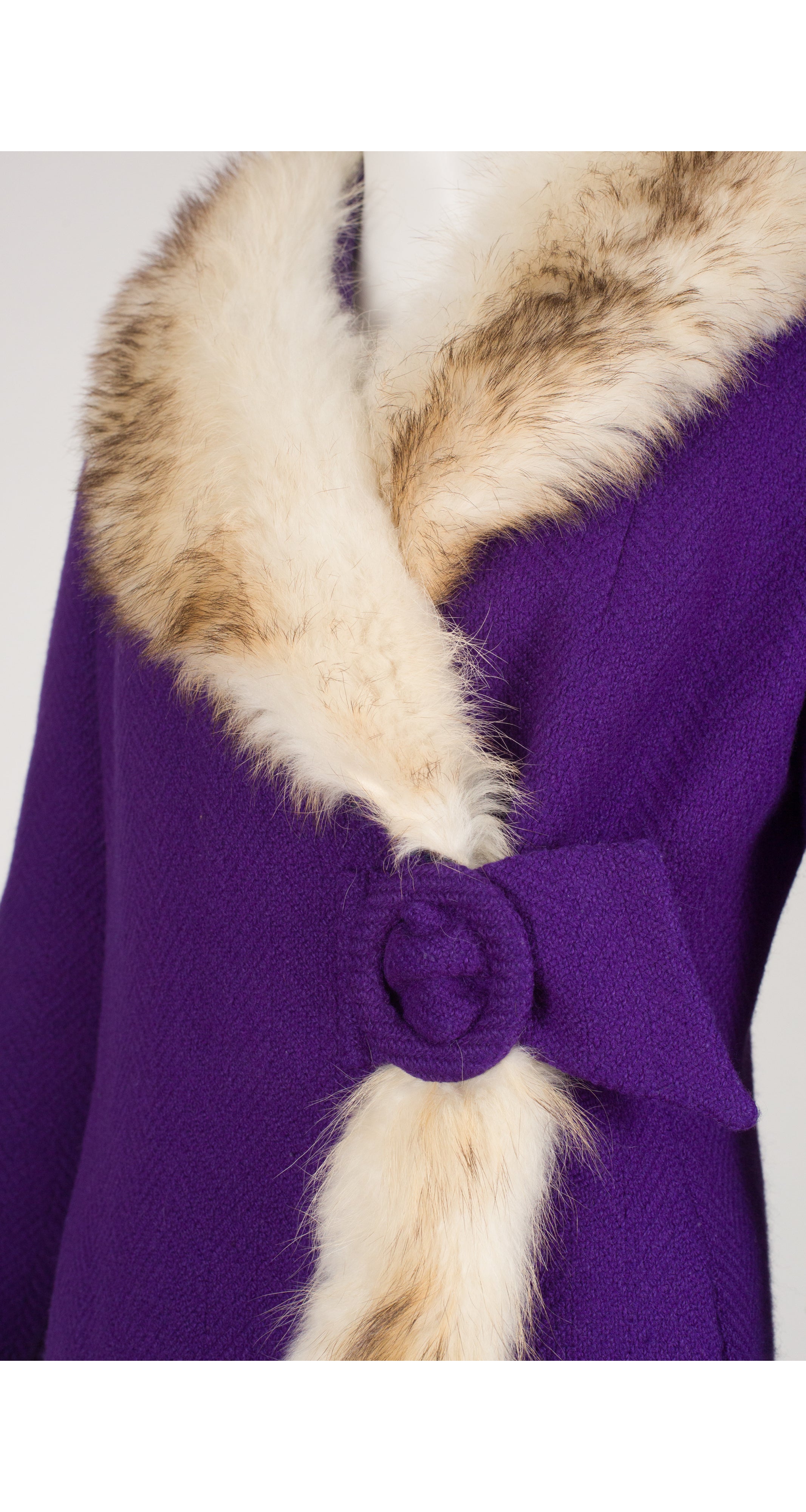 1960s Mod Fur Collar Purple Wool Coat
