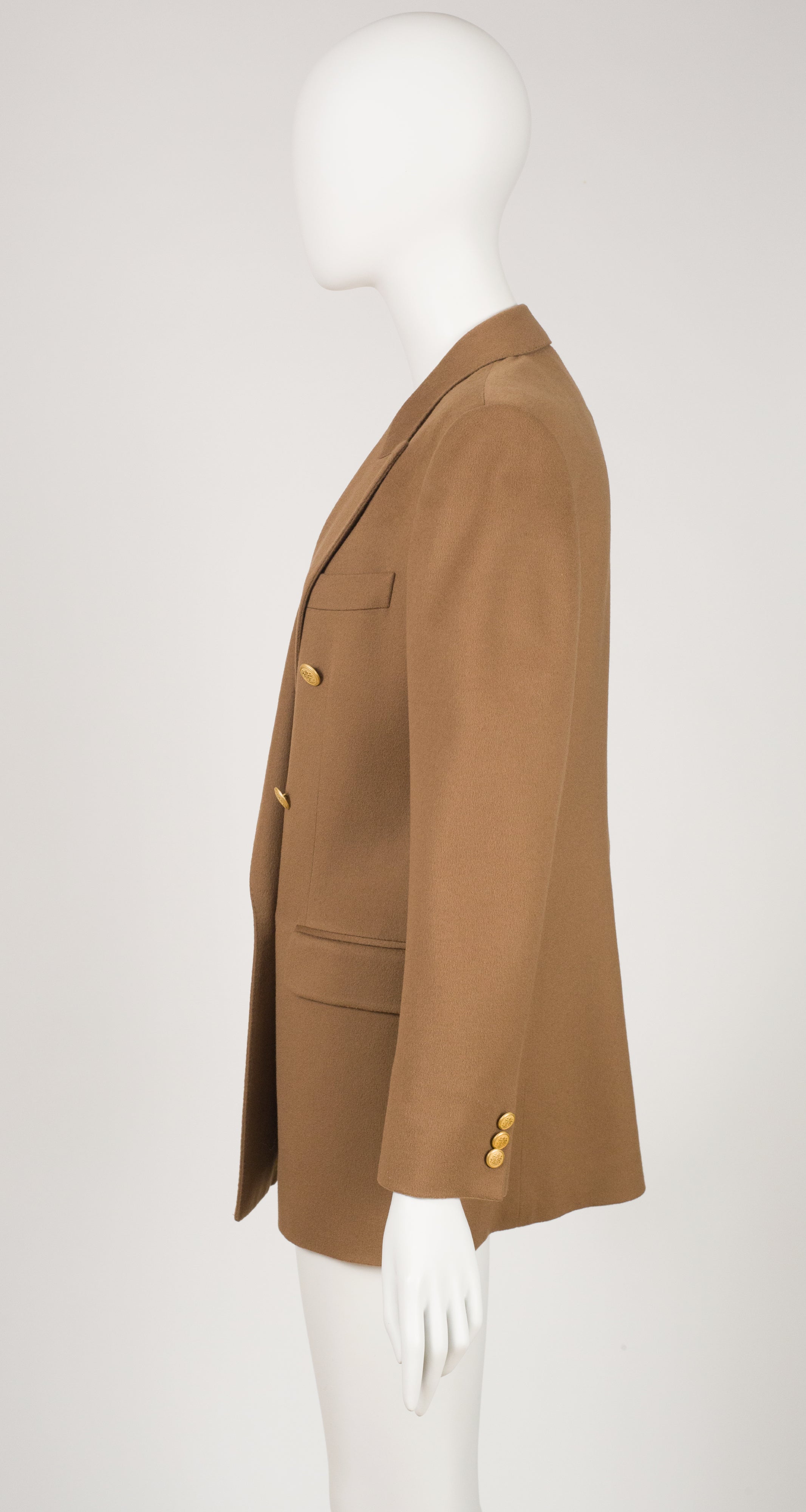 Camel Wool Double-Breasted Gold Button Blazer