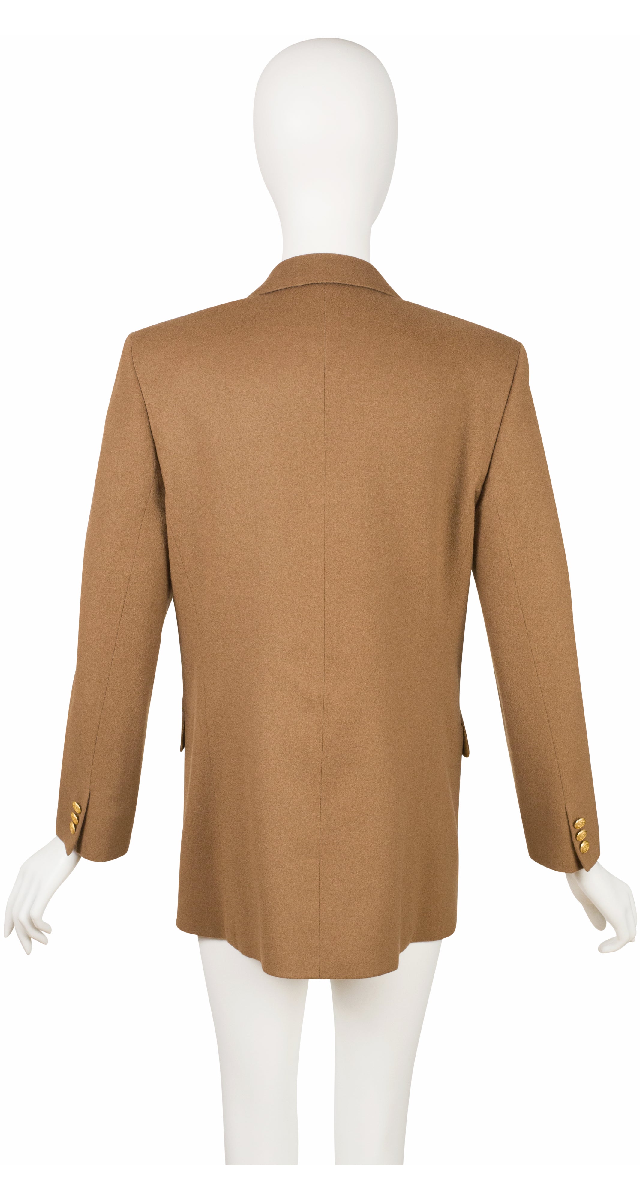 Camel Wool Double-Breasted Gold Button Blazer
