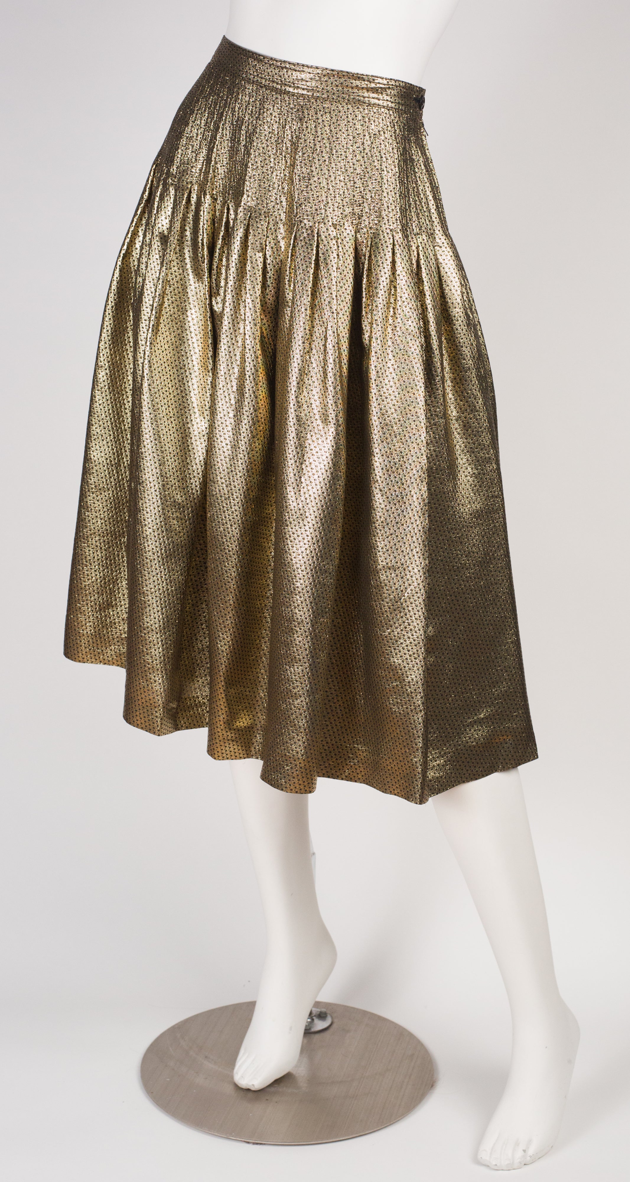 1980s Gold Silk Lamé Pleated Skirt
