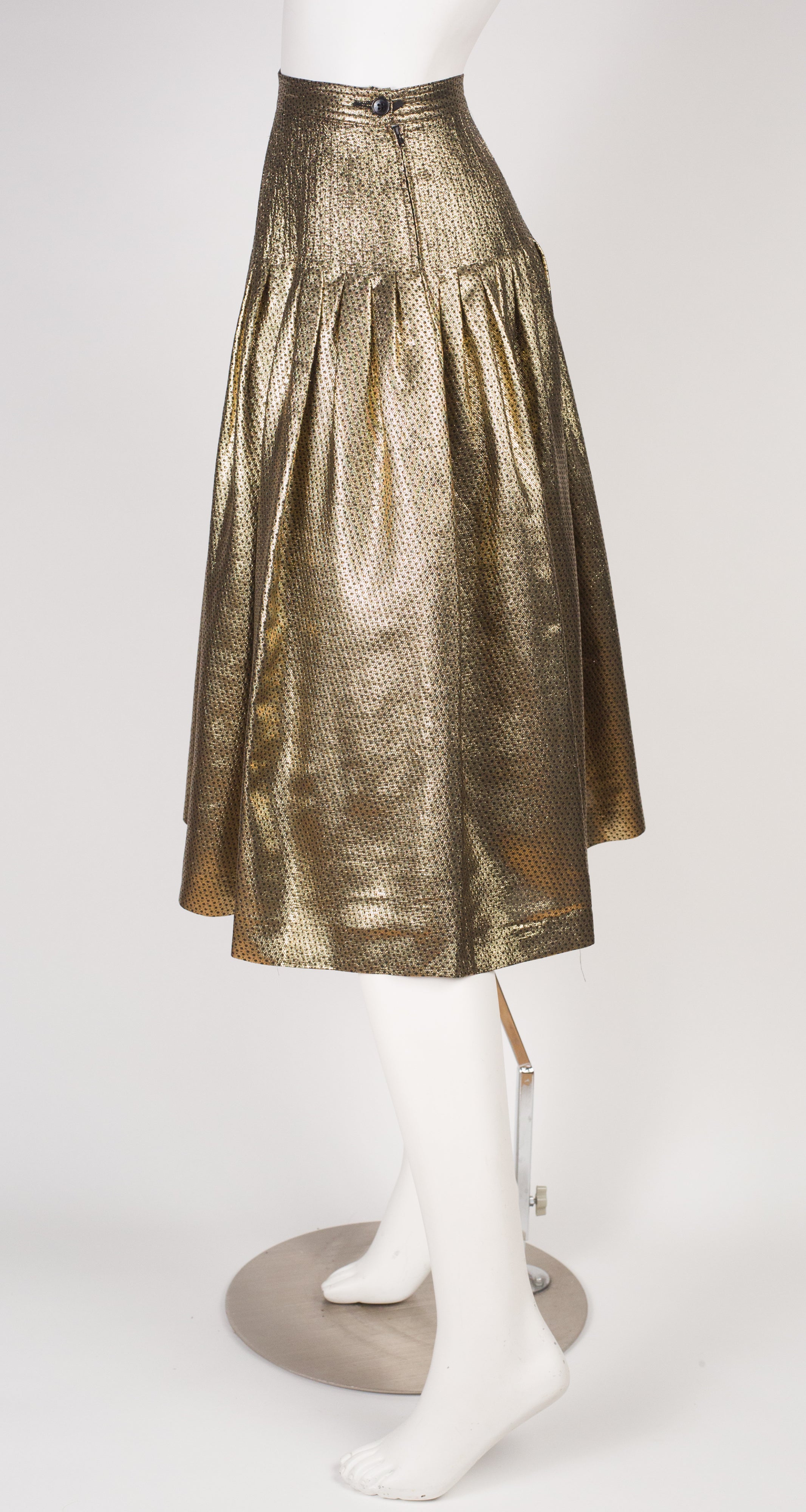 1980s Gold Silk Lamé Pleated Skirt