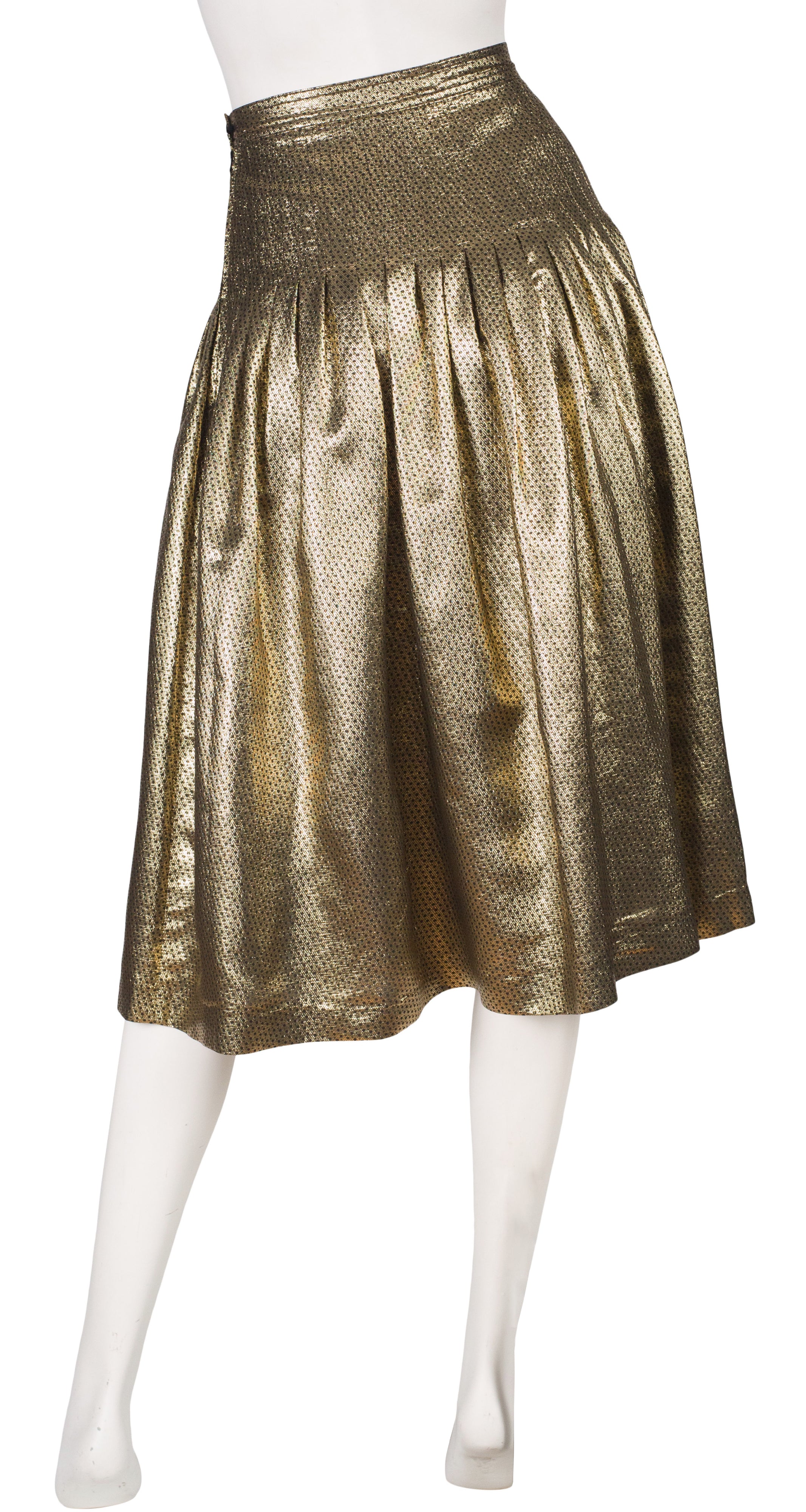 1980s Gold Silk Lamé Pleated Skirt