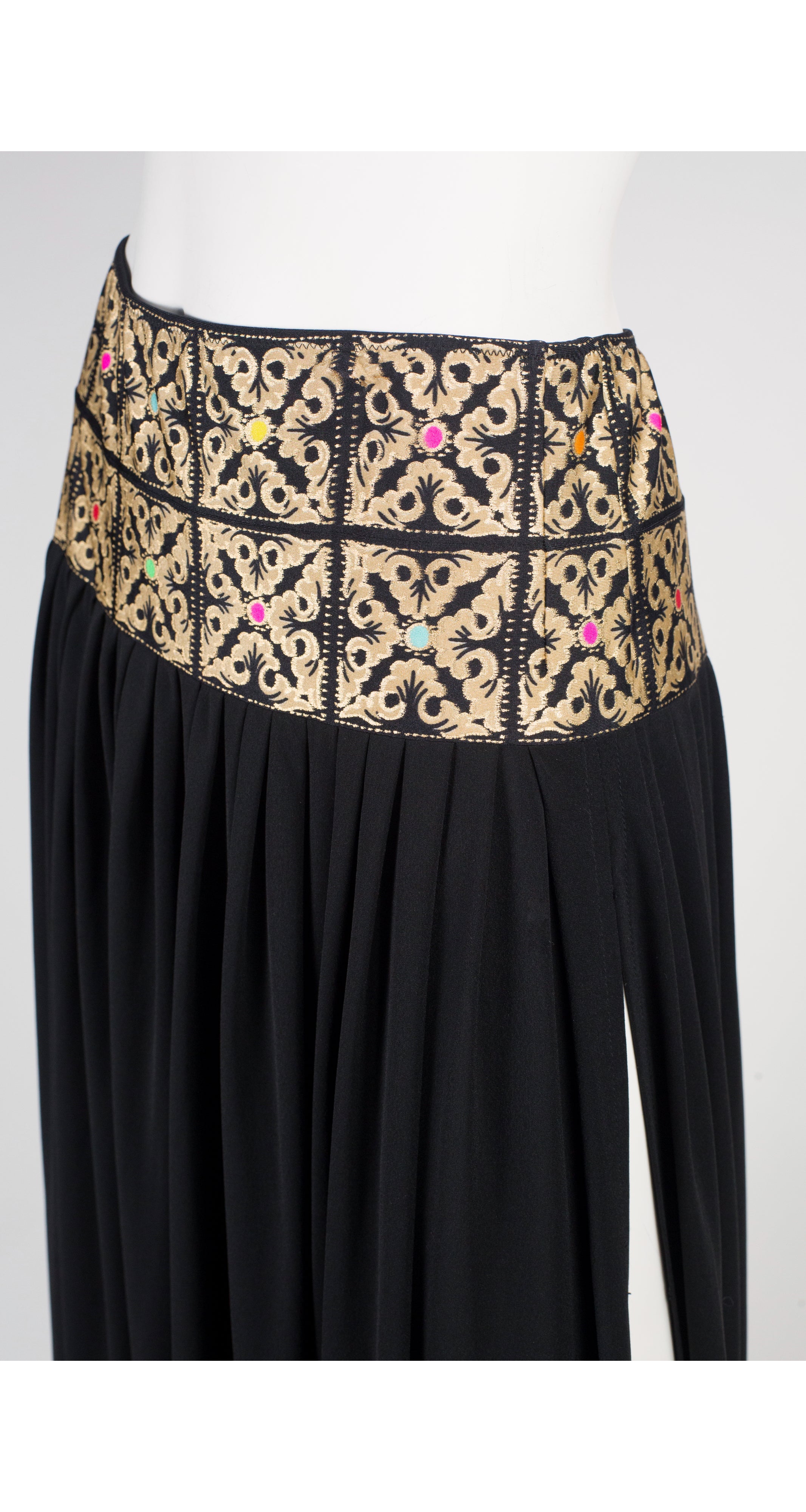 1980s Gold Stencilled Black Beach Skirt