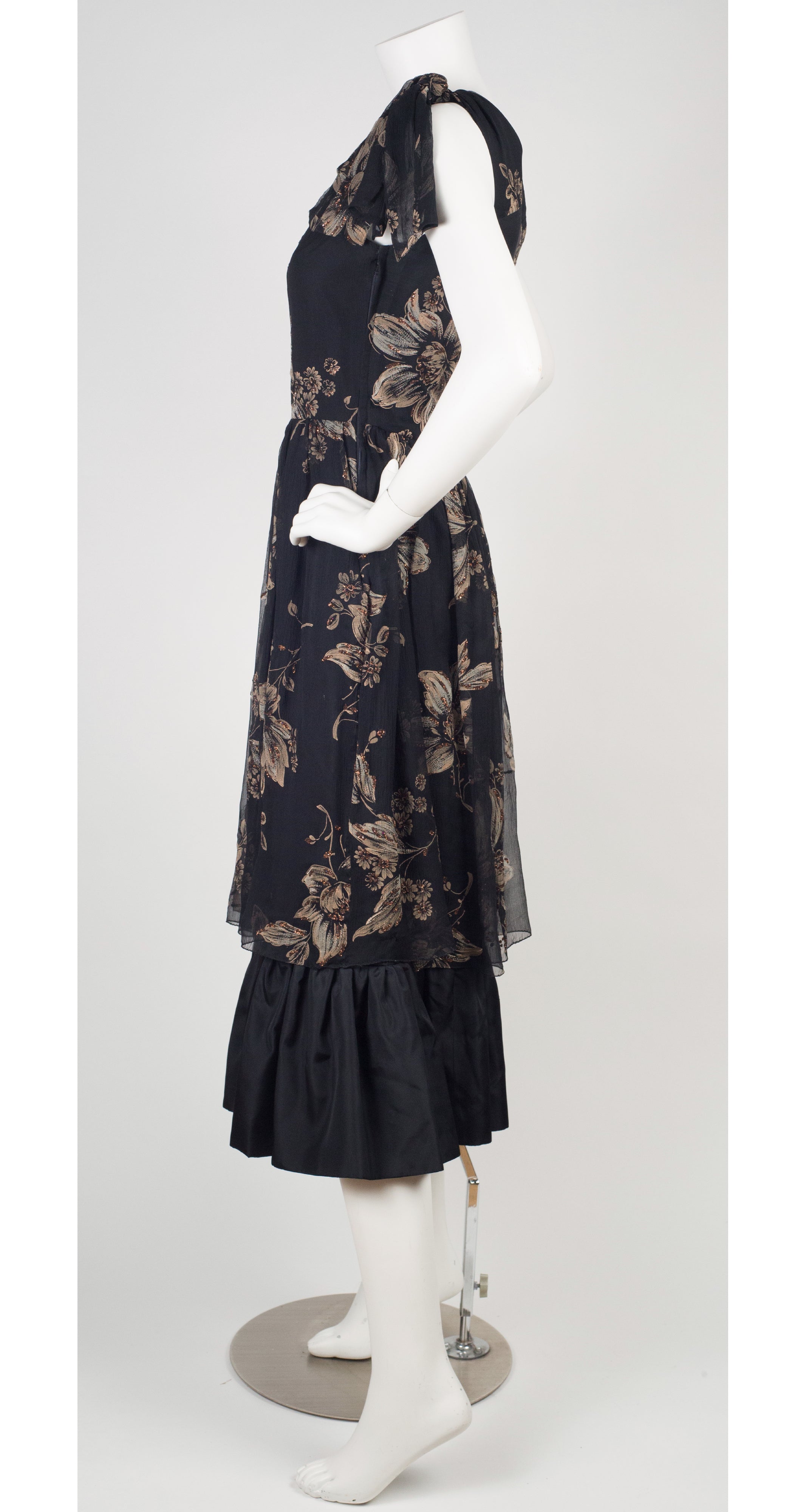 1970s Silk Chiffon One-Shoulder Evening Dress