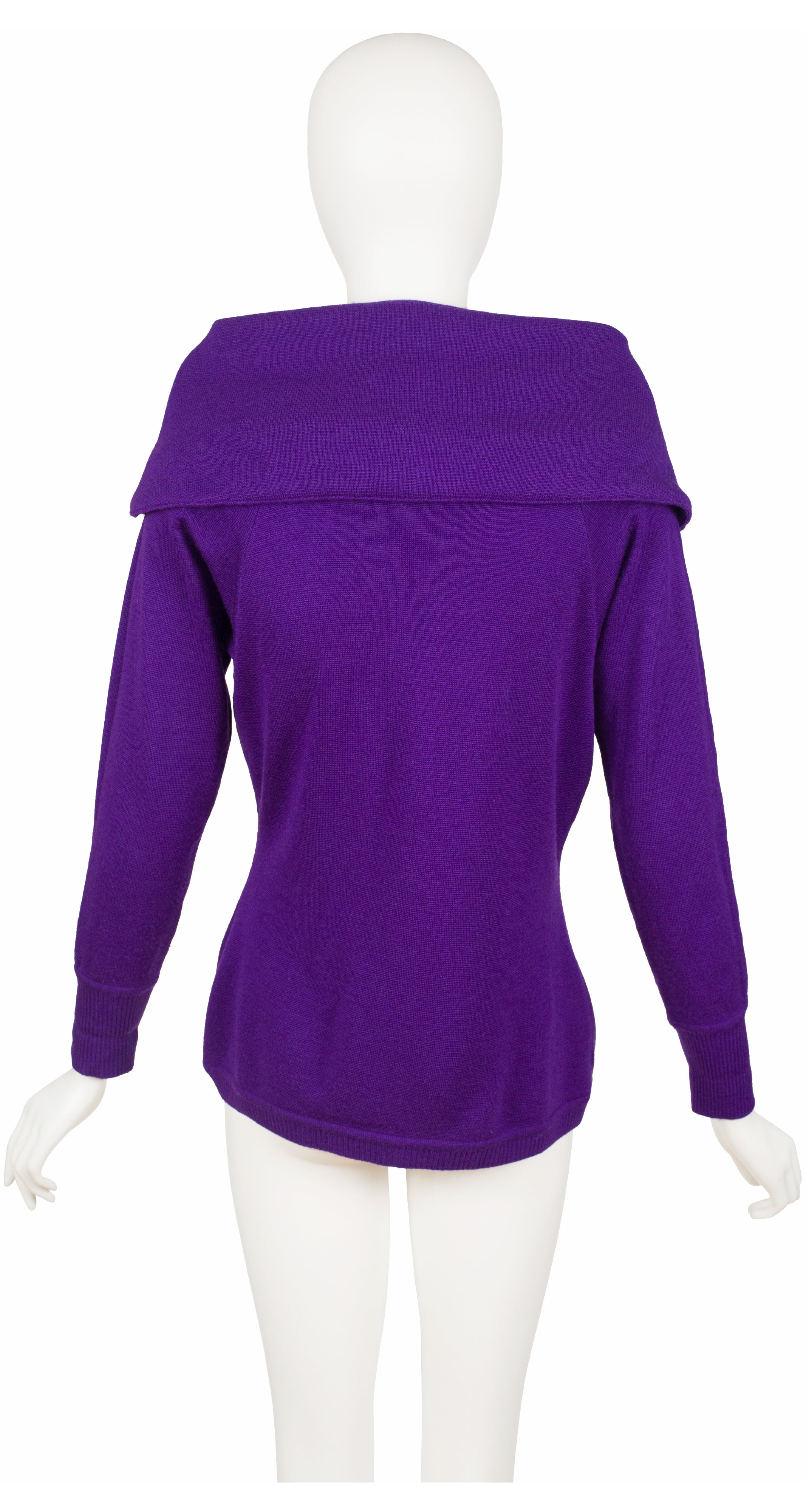 1980s Purple Wool Exaggerated Collar Pullover Sweater