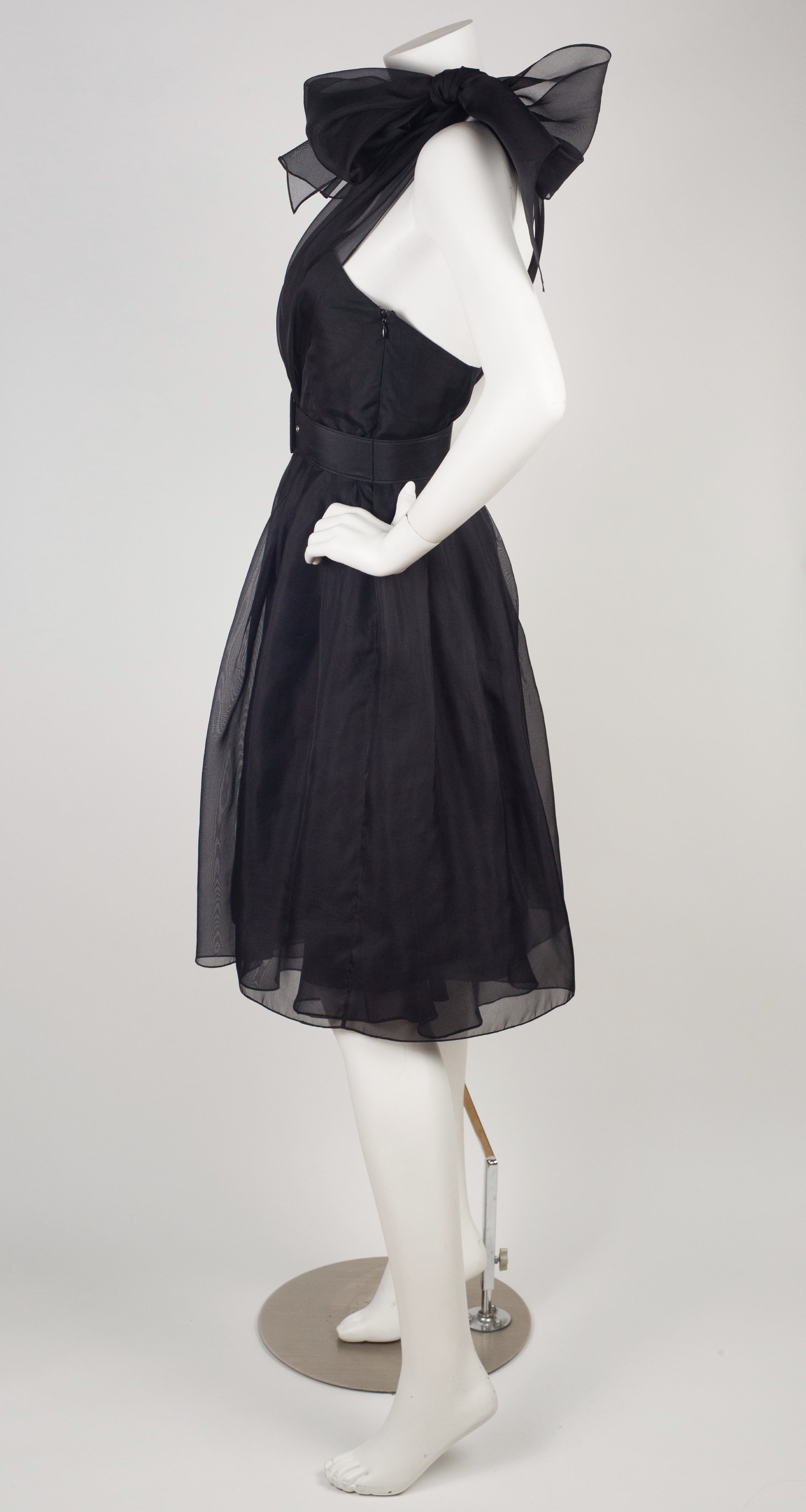 Black Silk Organza One-Shoulder Cocktail Dress