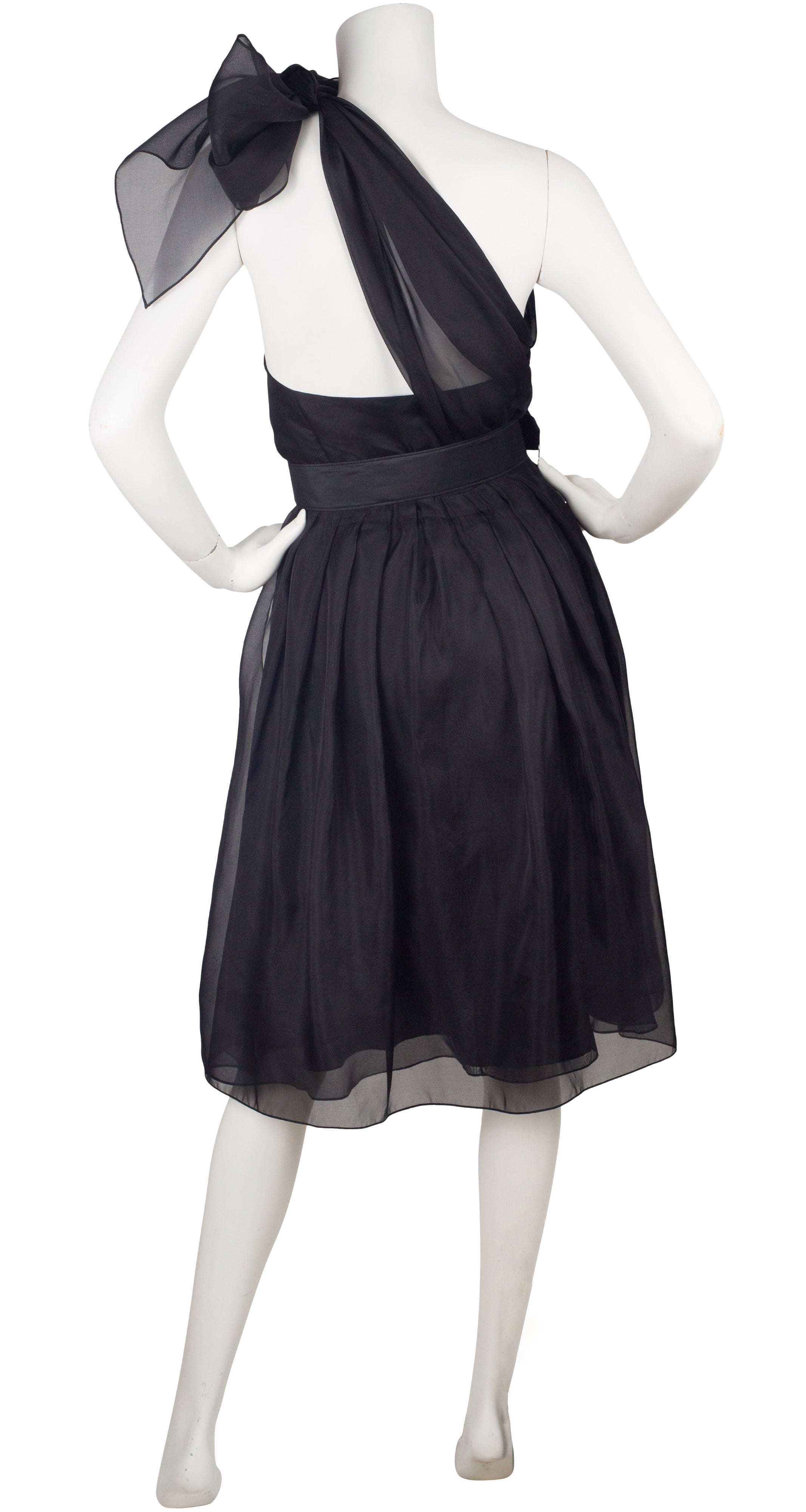 Black Silk Organza One-Shoulder Cocktail Dress