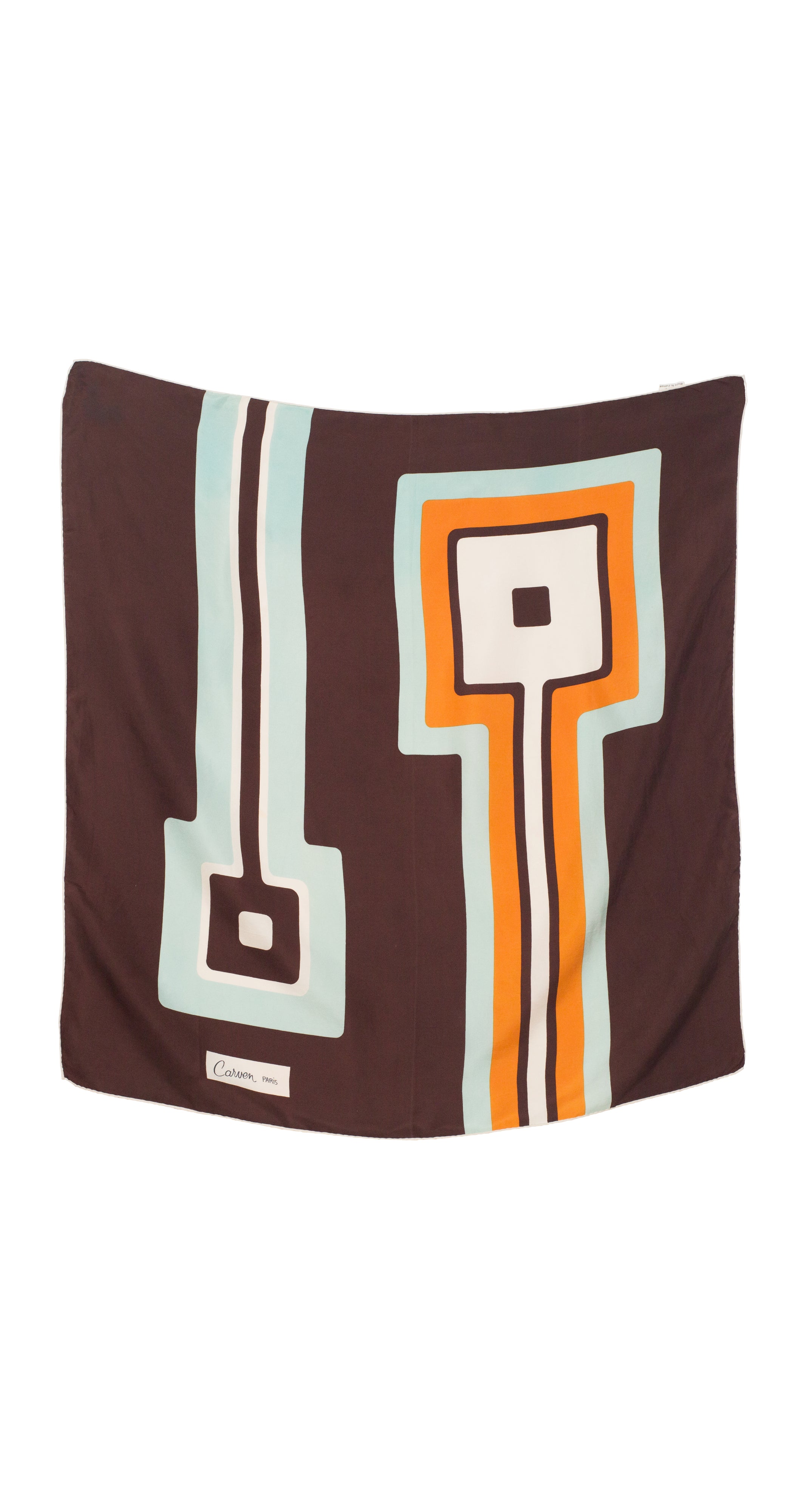 1960s Mod Geometric Print Brown Silk Twill Scarf