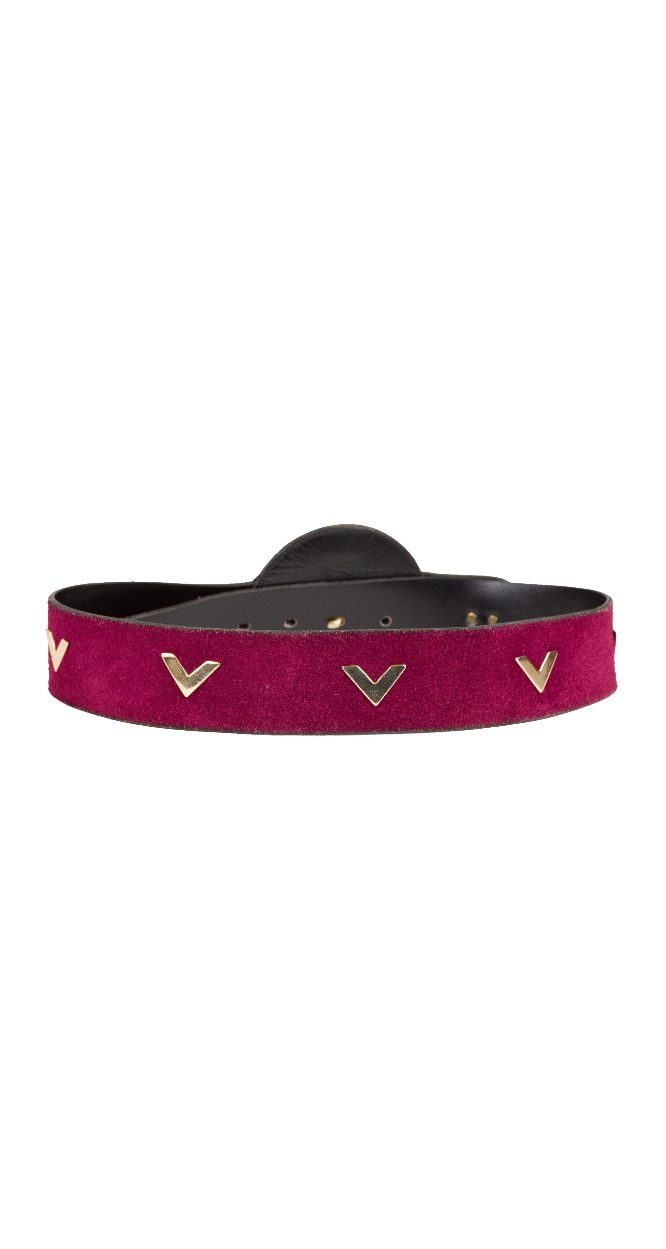 1970s "V" Gold Stud Fuchsia Suede Waist Belt
