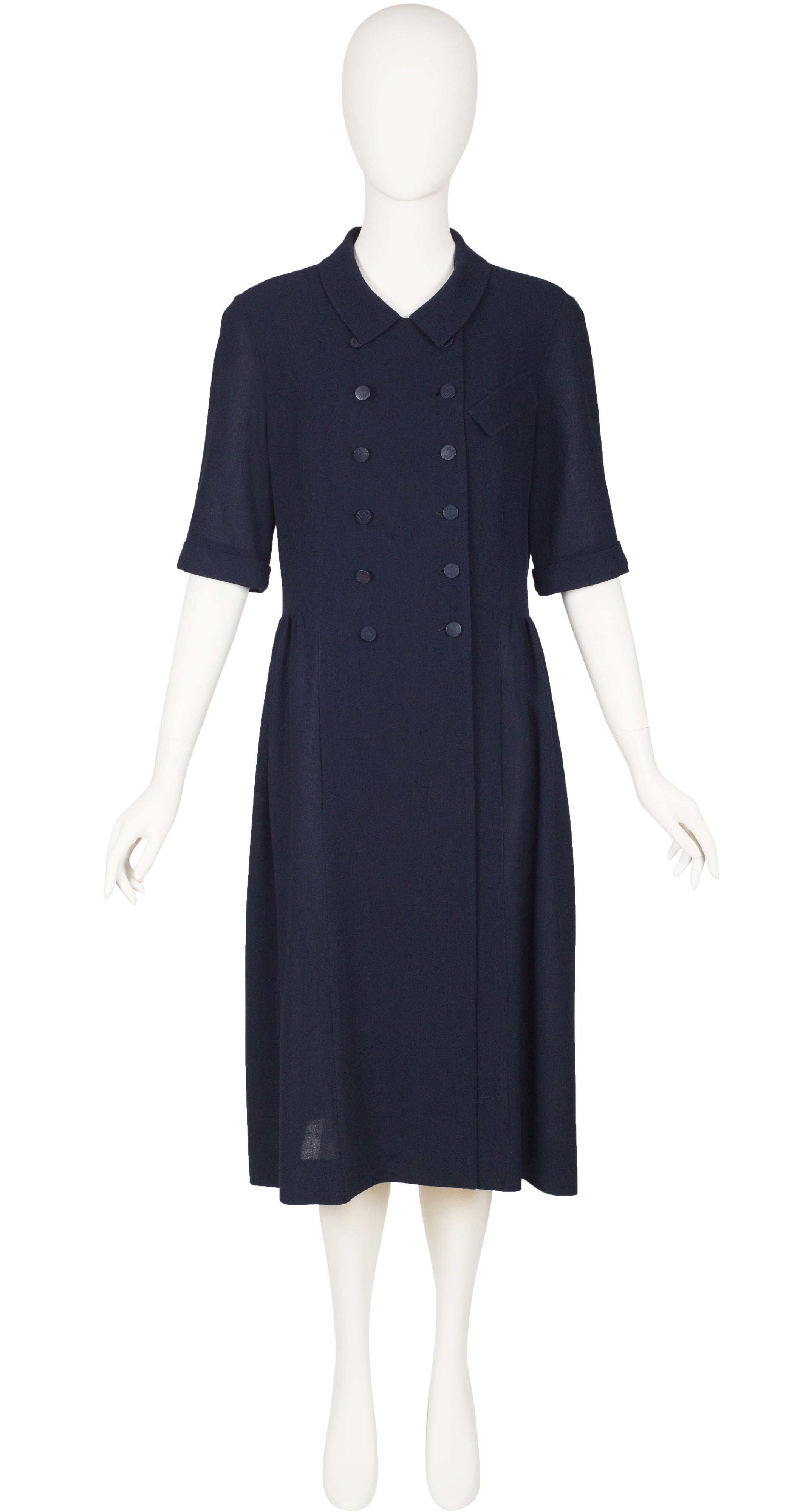 1989 S/S Runway Navy Wool Crepe Double-Breasted Dress