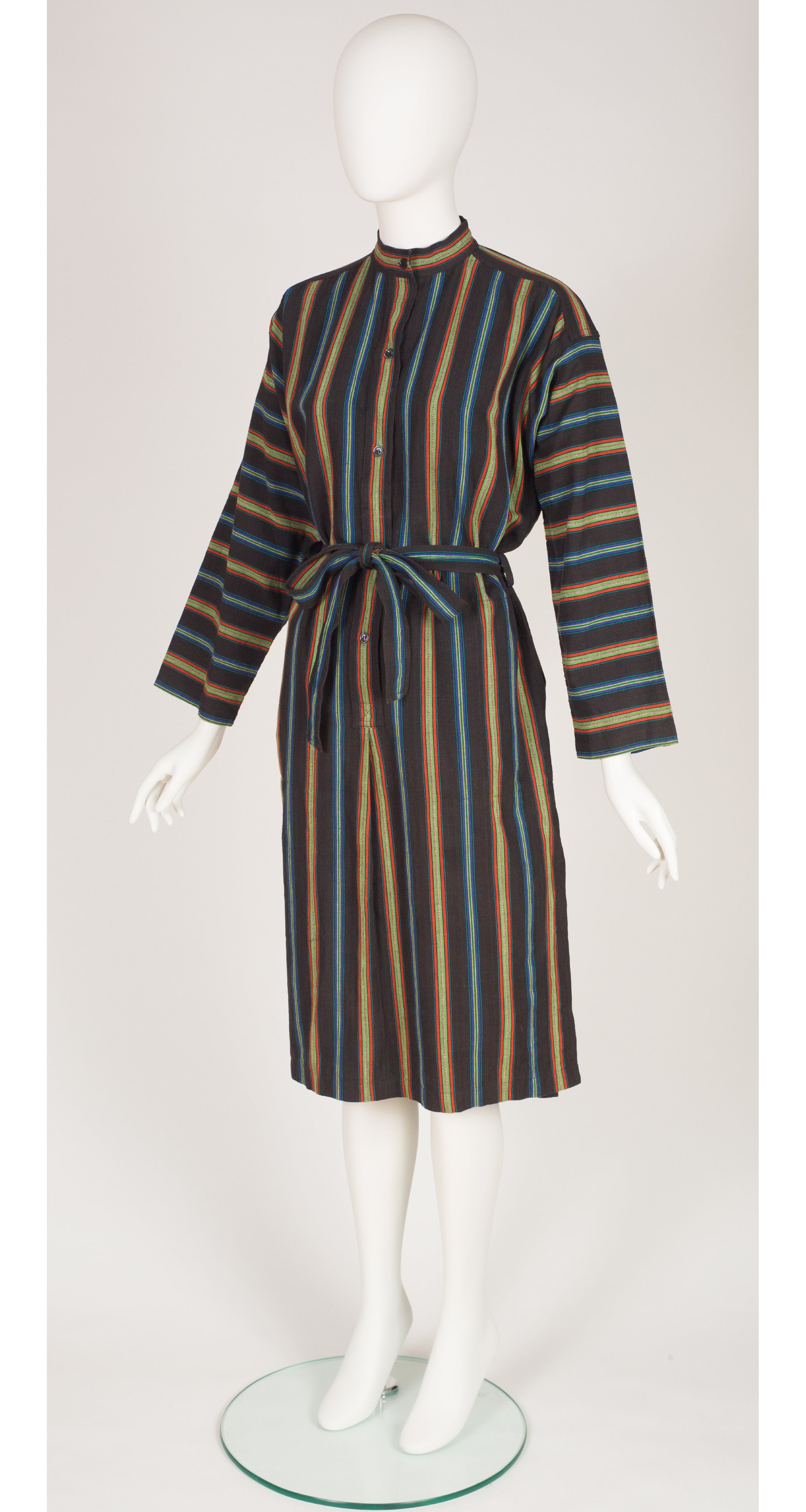 1979 S/S Striped Woven Cotton Belted Shirt Dress