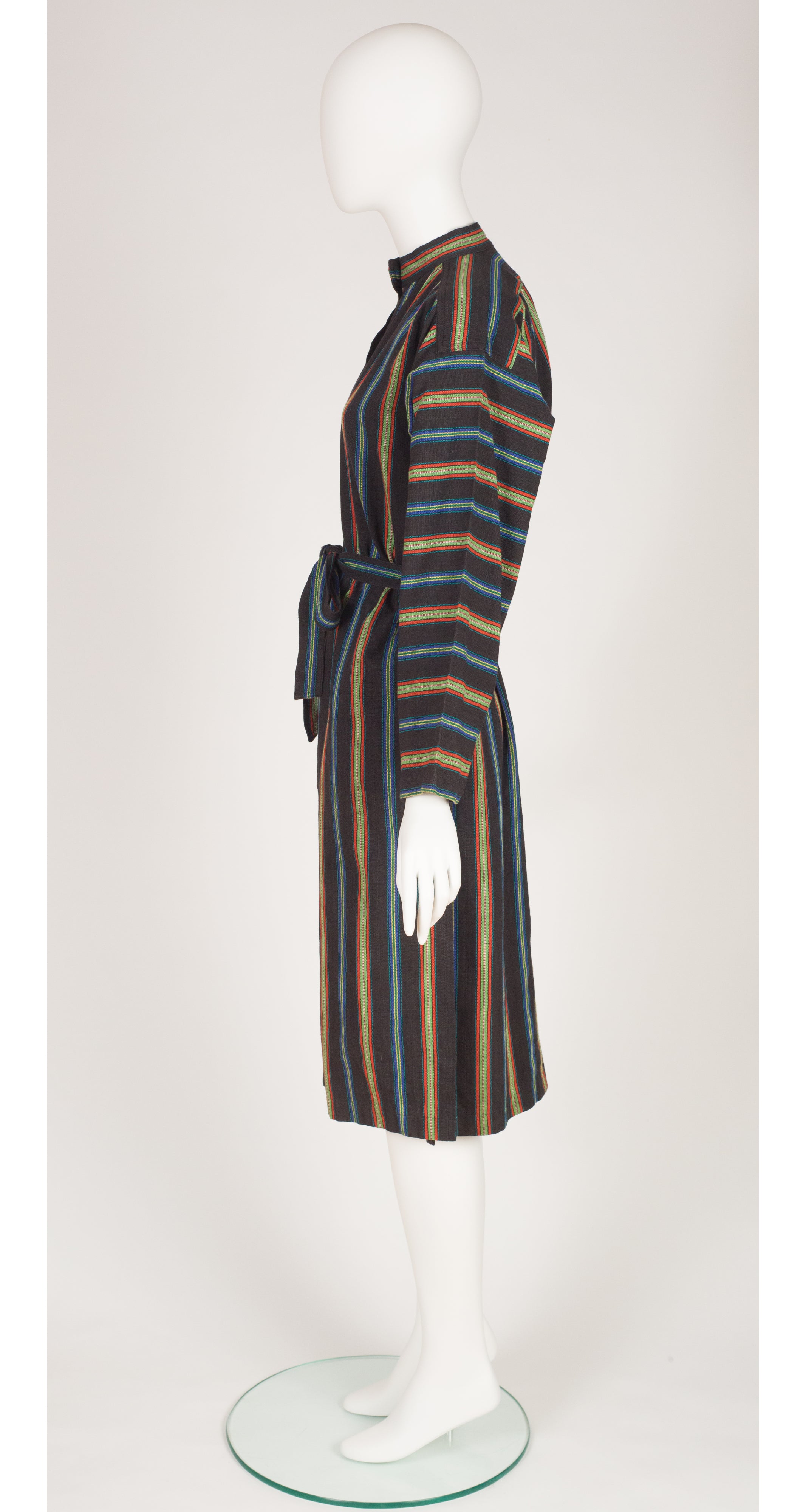 1979 S/S Striped Woven Cotton Belted Shirt Dress
