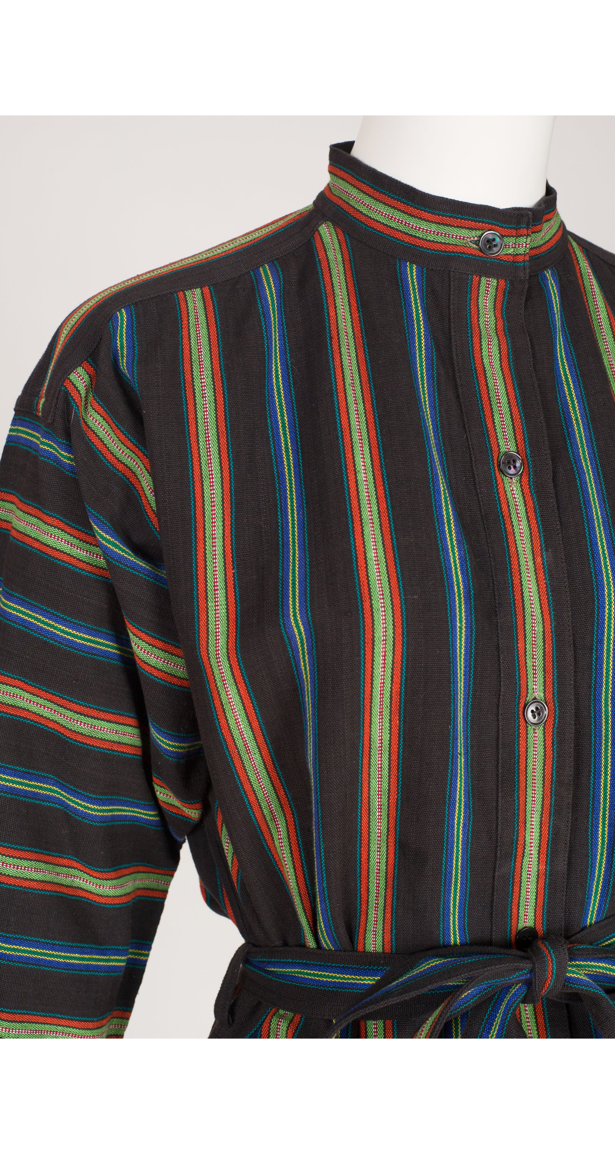 1979 S/S Striped Woven Cotton Belted Shirt Dress