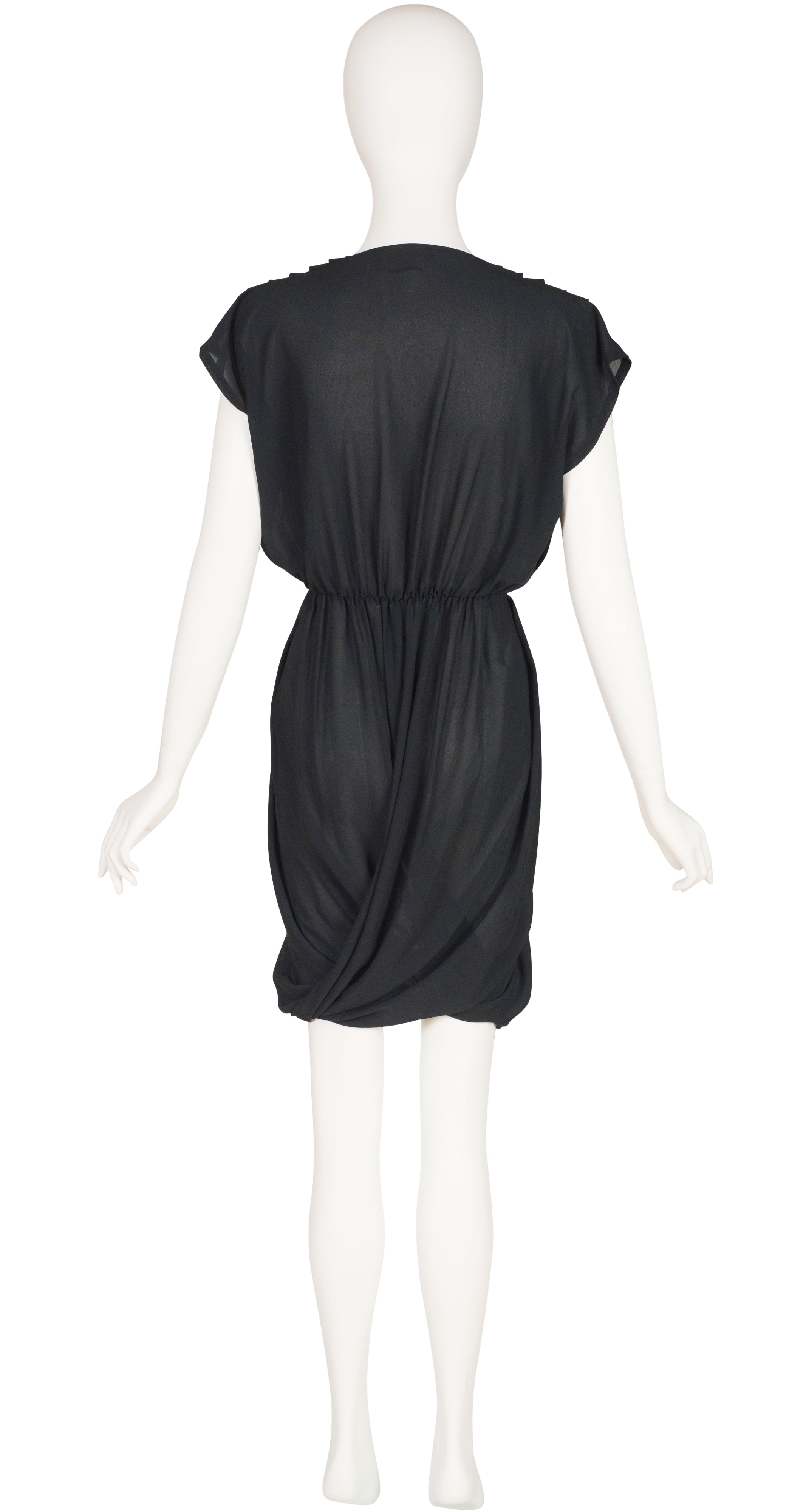 1980s Draped Pleated Black Chiffon Tunic