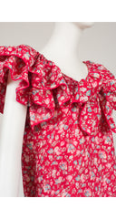 1982 S/S Red Floral Cotton Ruffle Collar Top