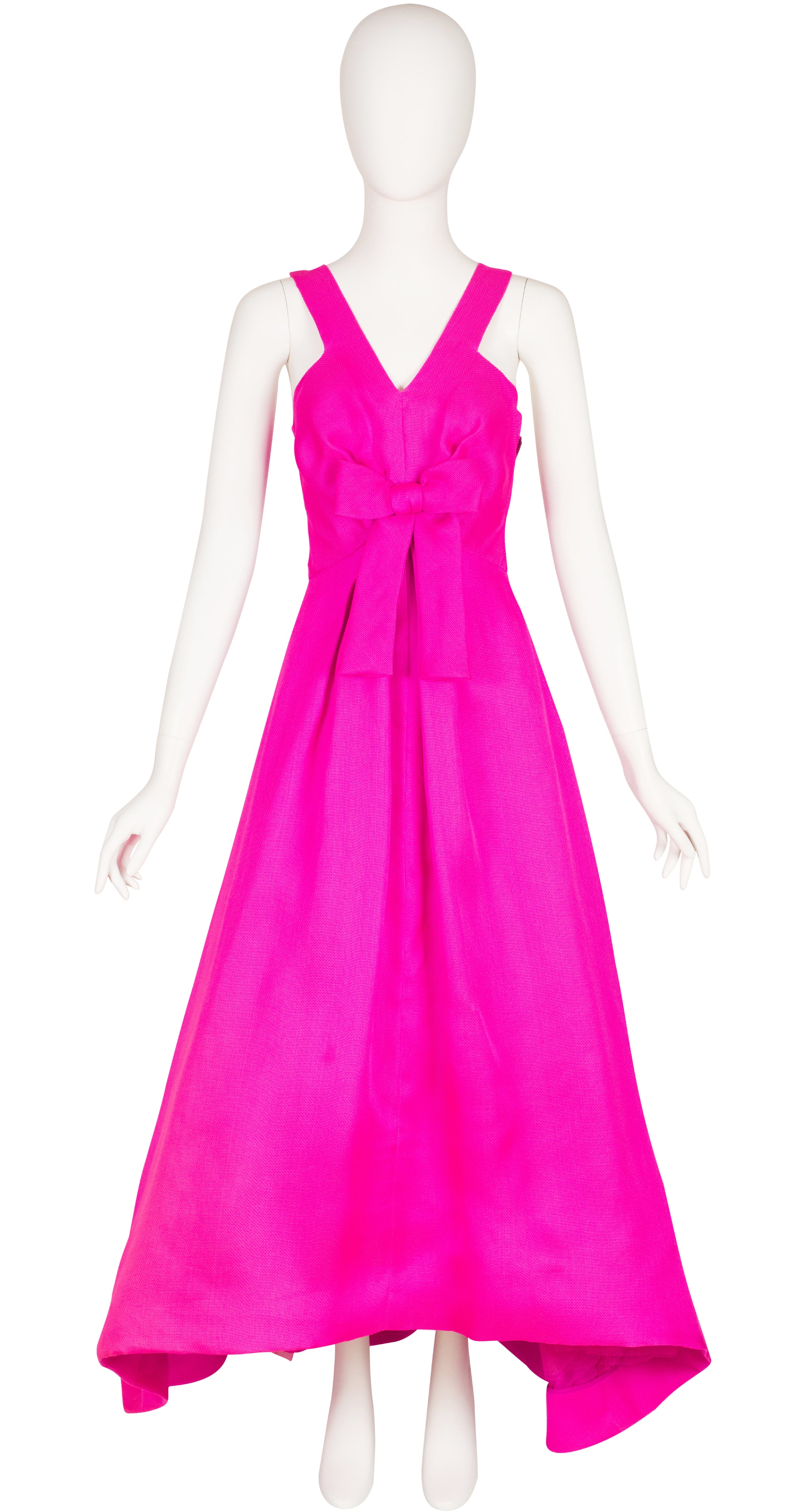 1980s Shocking Pink Woven Silk Evening Gown