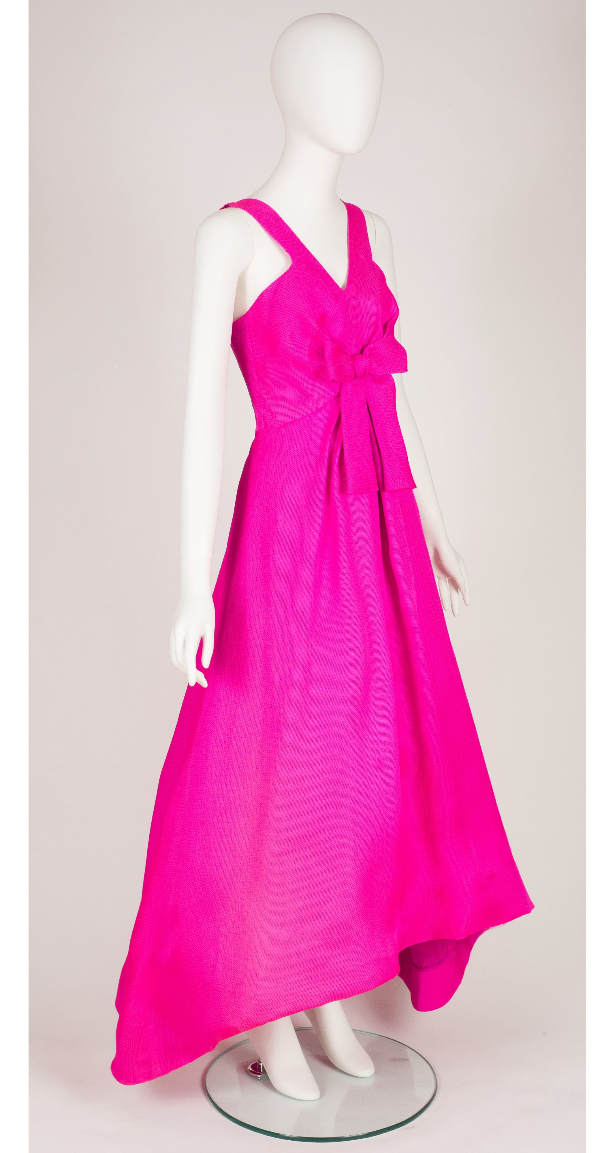 1980s Shocking Pink Woven Silk Evening Gown