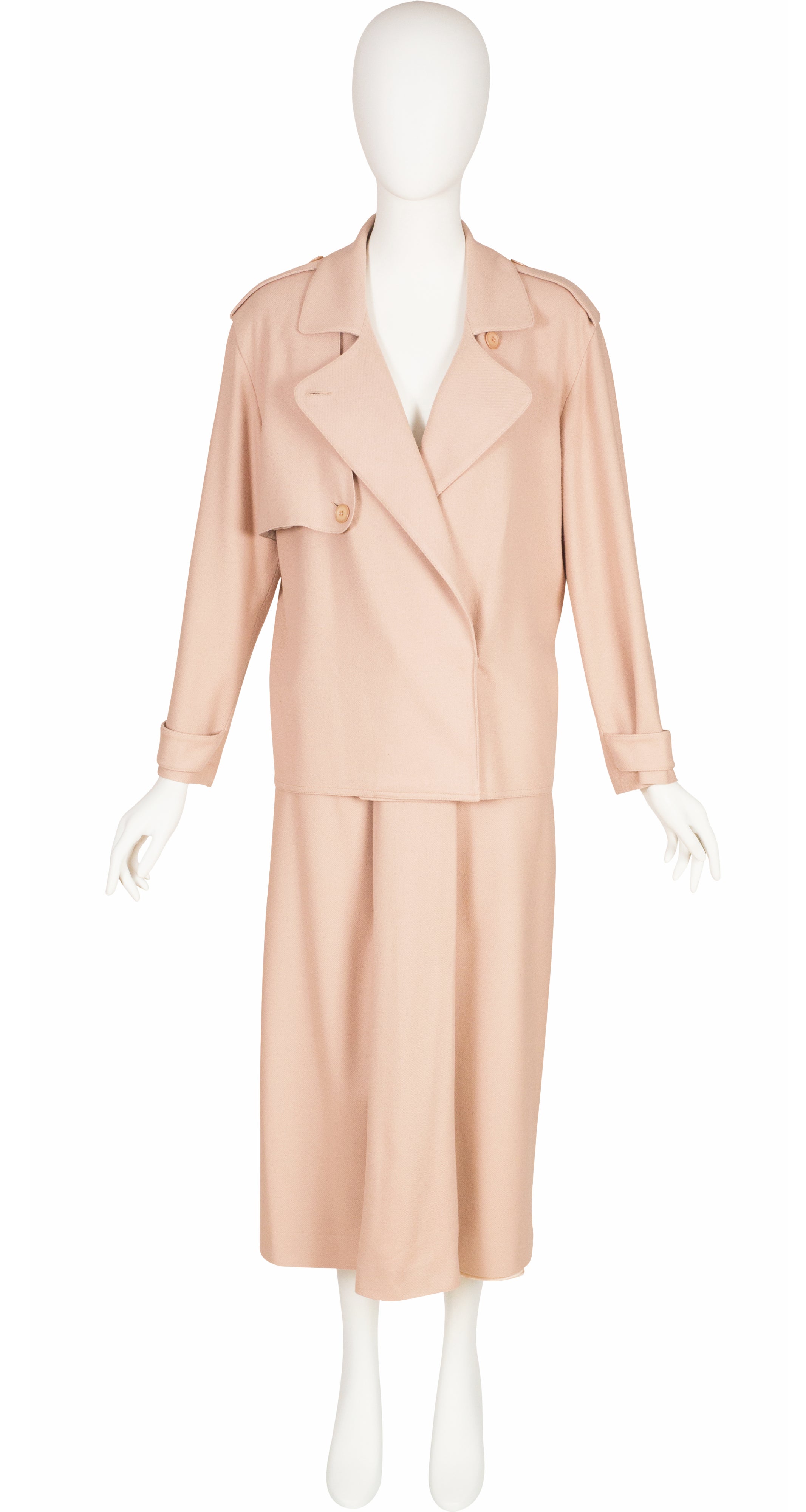 1970s Beige Cashmere Jacket & Midi Skirt Set