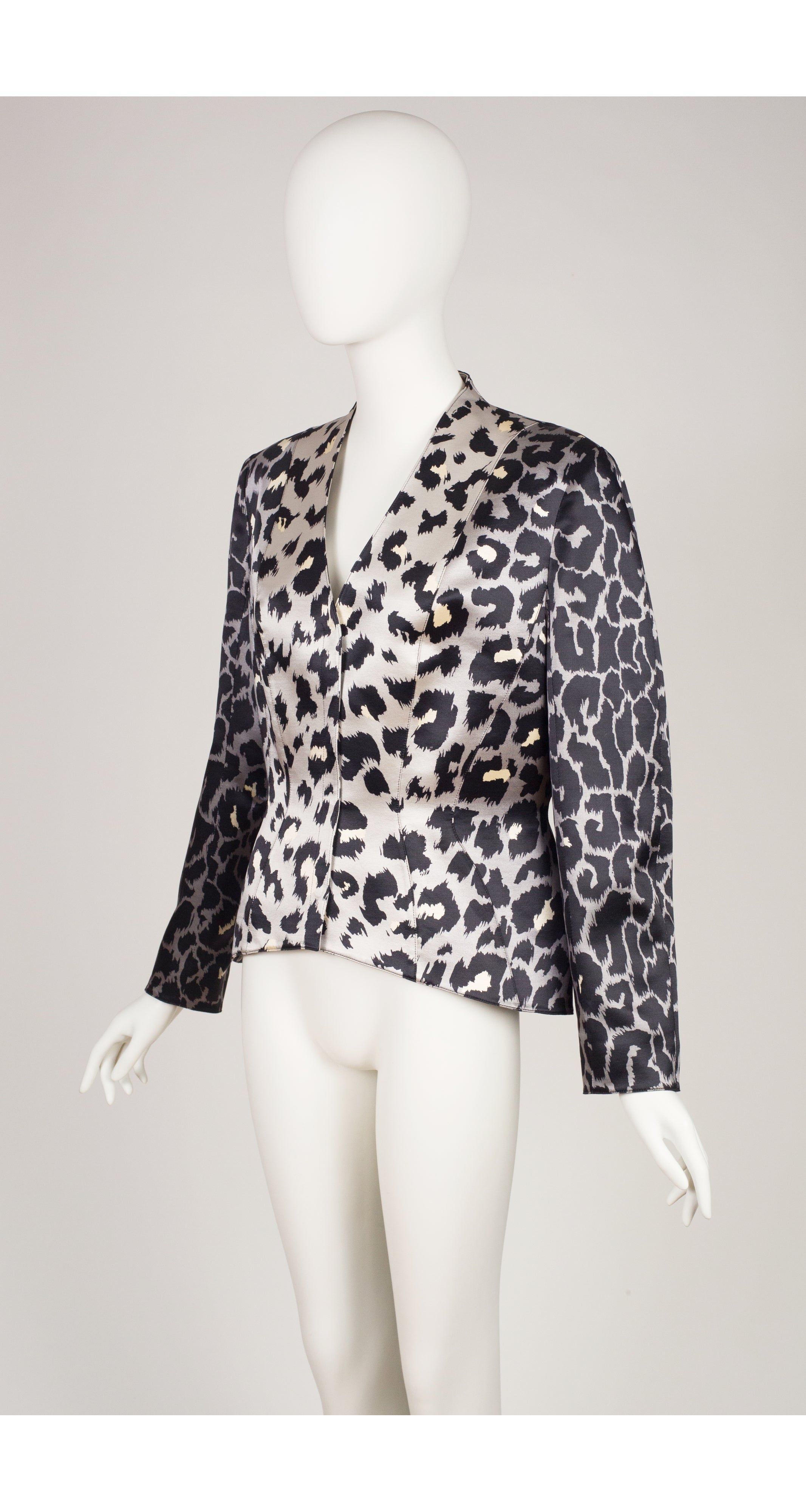 2001-02 F/W Leopard Print Gray Silk Satin Jacket