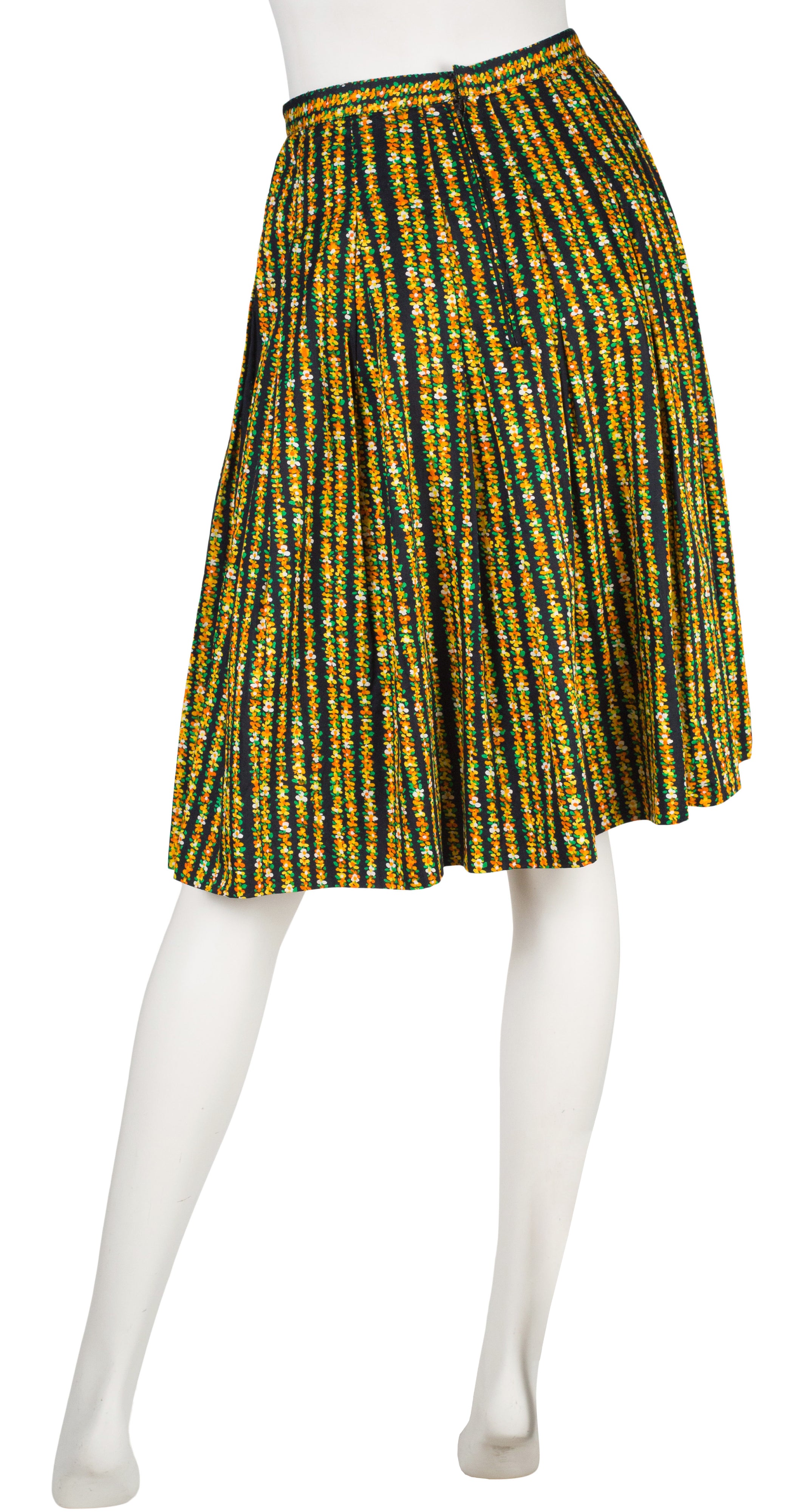 1970s Floral Cotton Pleated Skirt