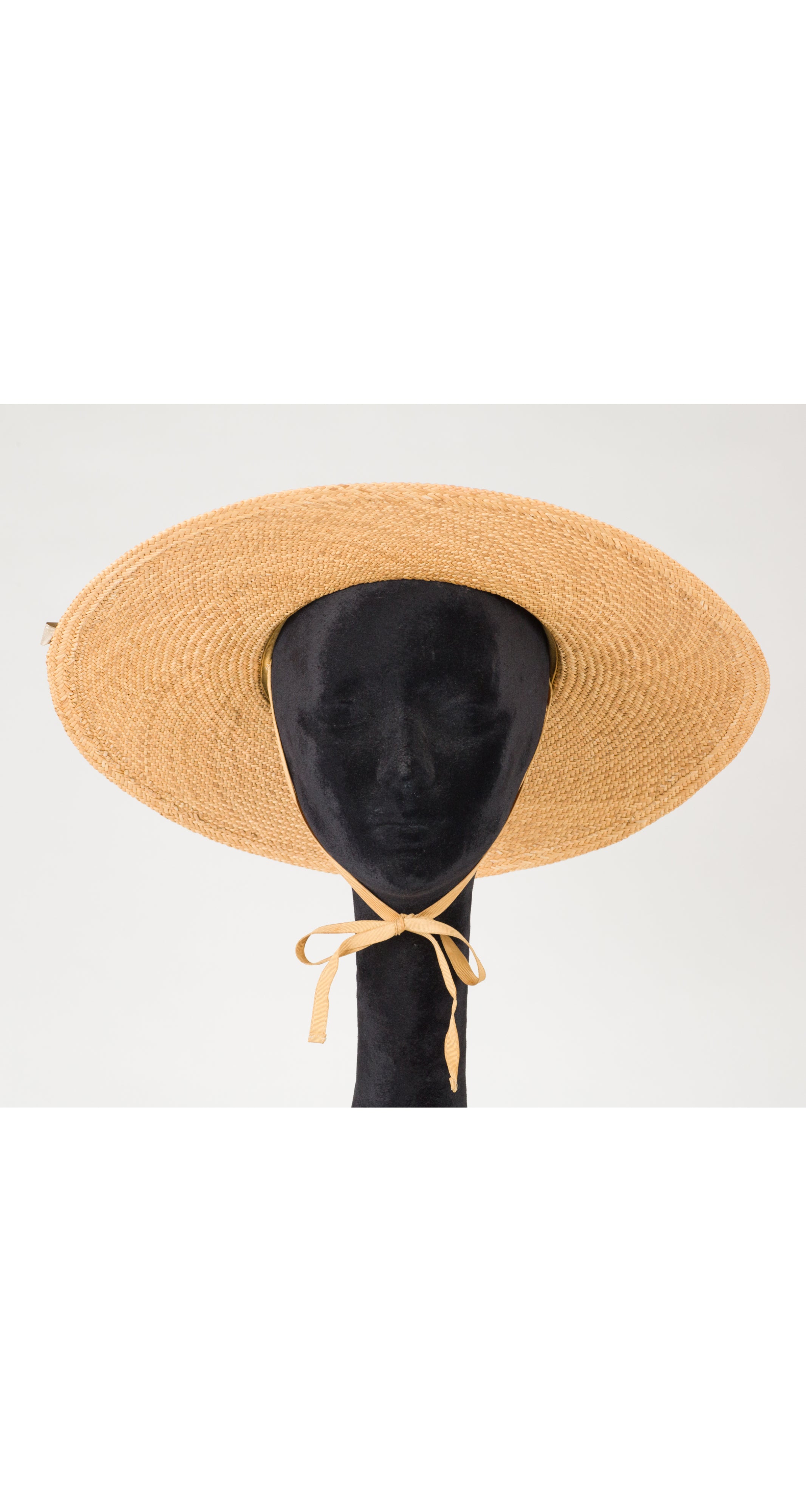 1980s Metallic Gold Band Straw Wide Brim Sun Hat