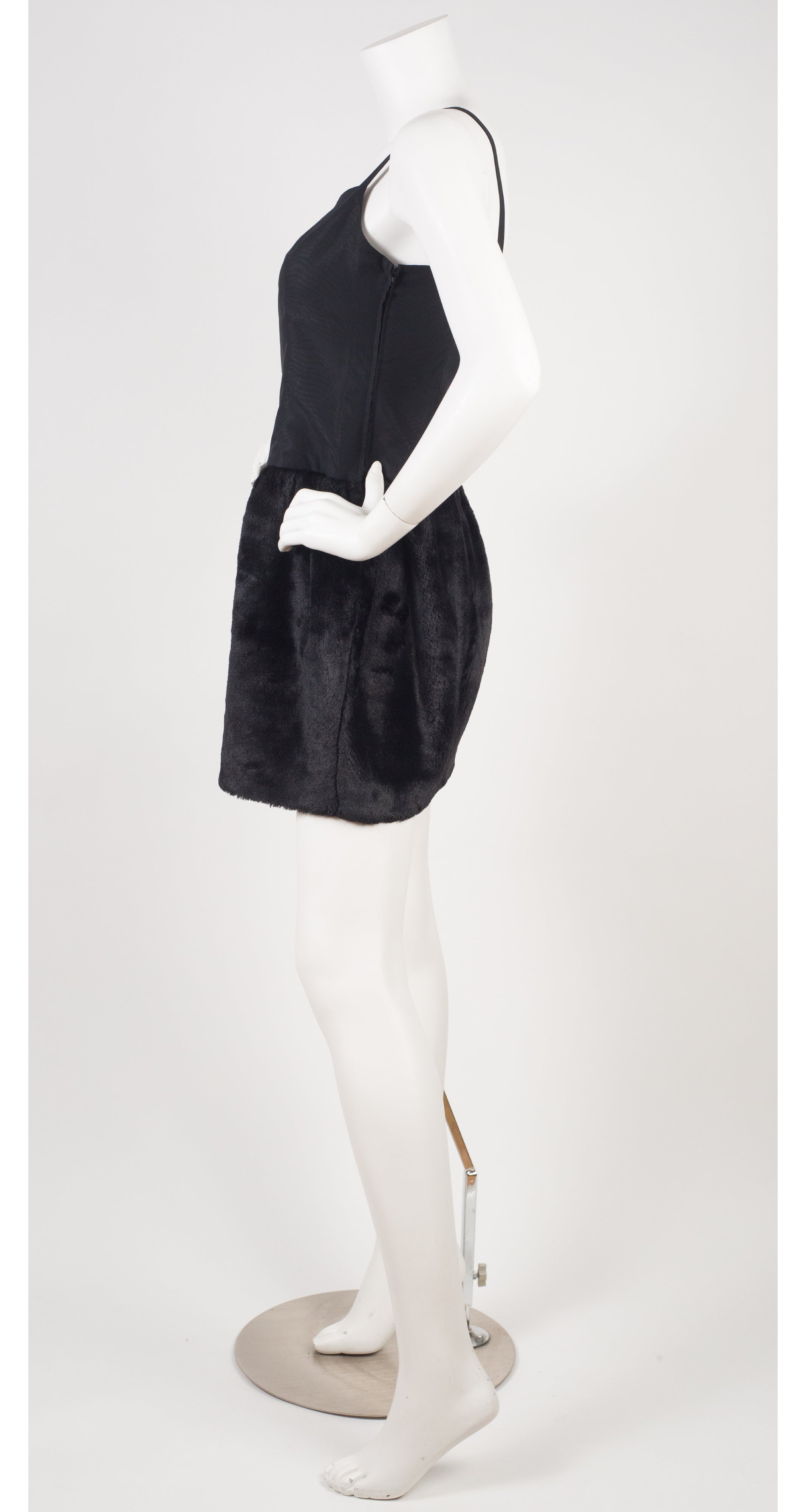 1990s Black Faux Fur Mini Cocktail Dress