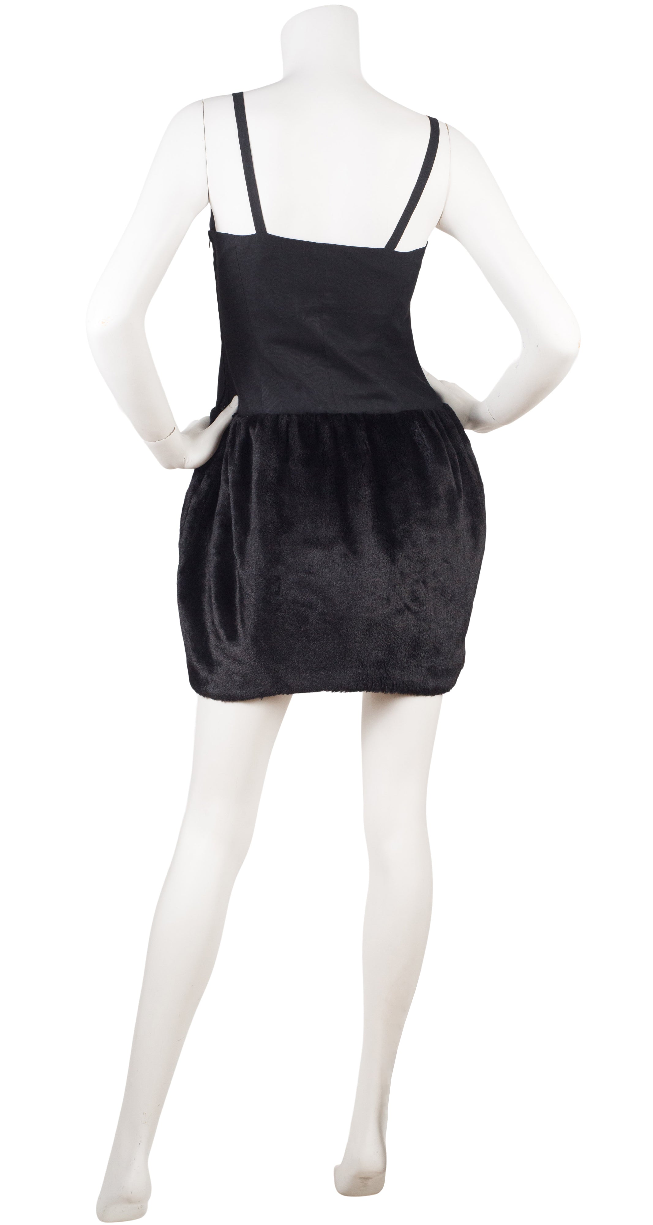 1990s Black Faux Fur Mini Cocktail Dress