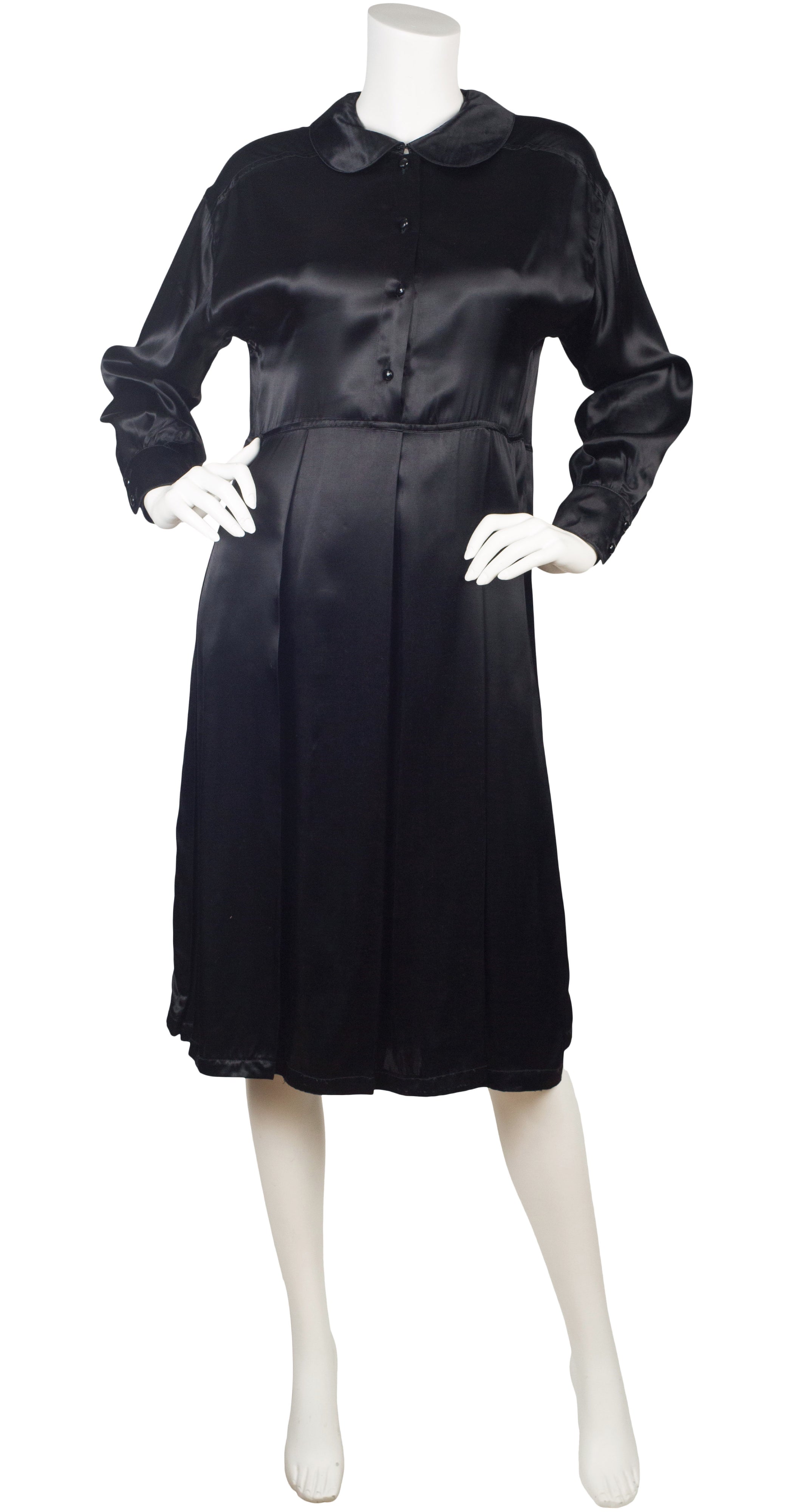 1985 F/W Runway Black Silk Satin Babydoll Dress