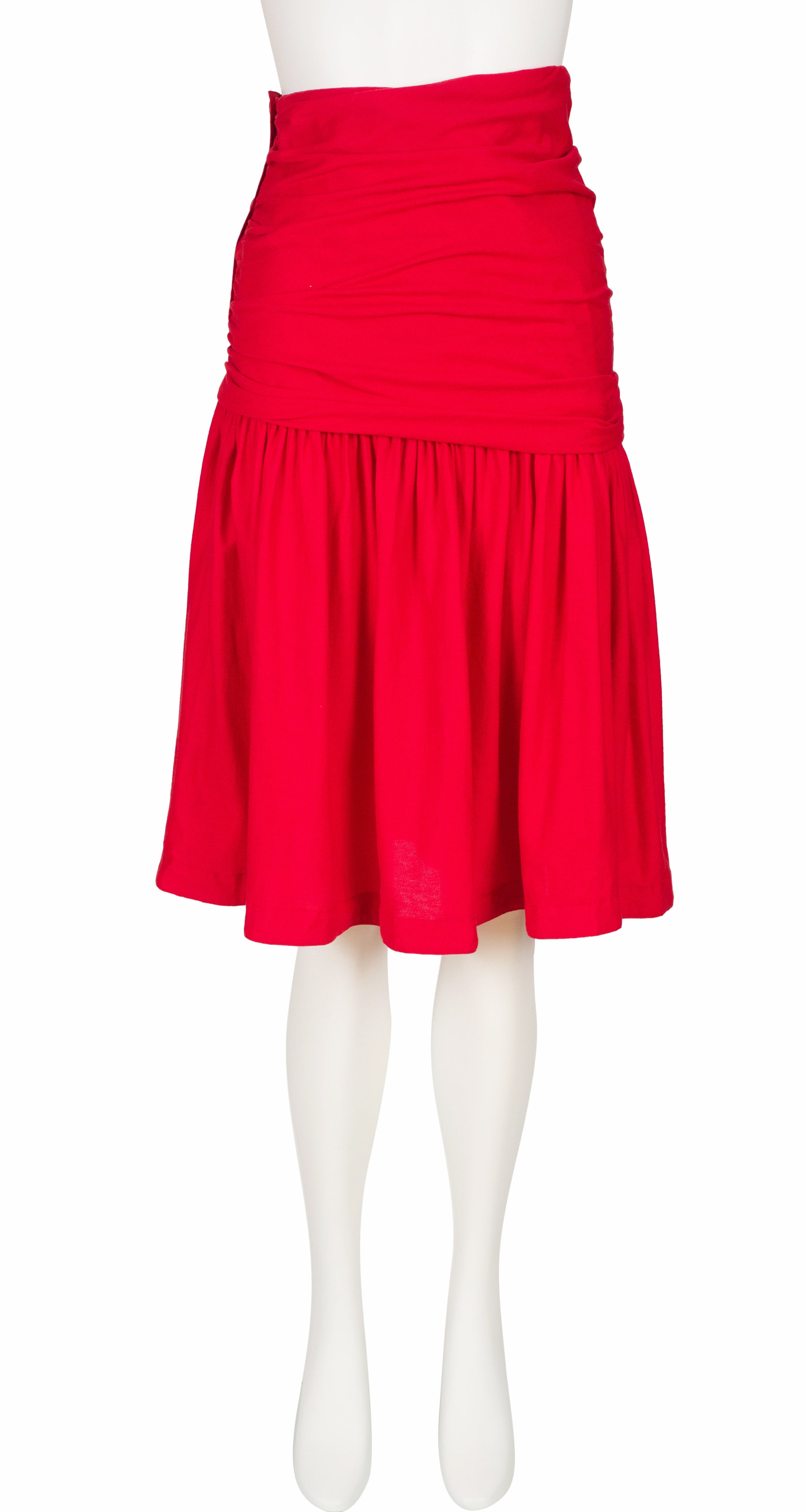 1980s Ruched Red Cotton High-Waisted Skirt