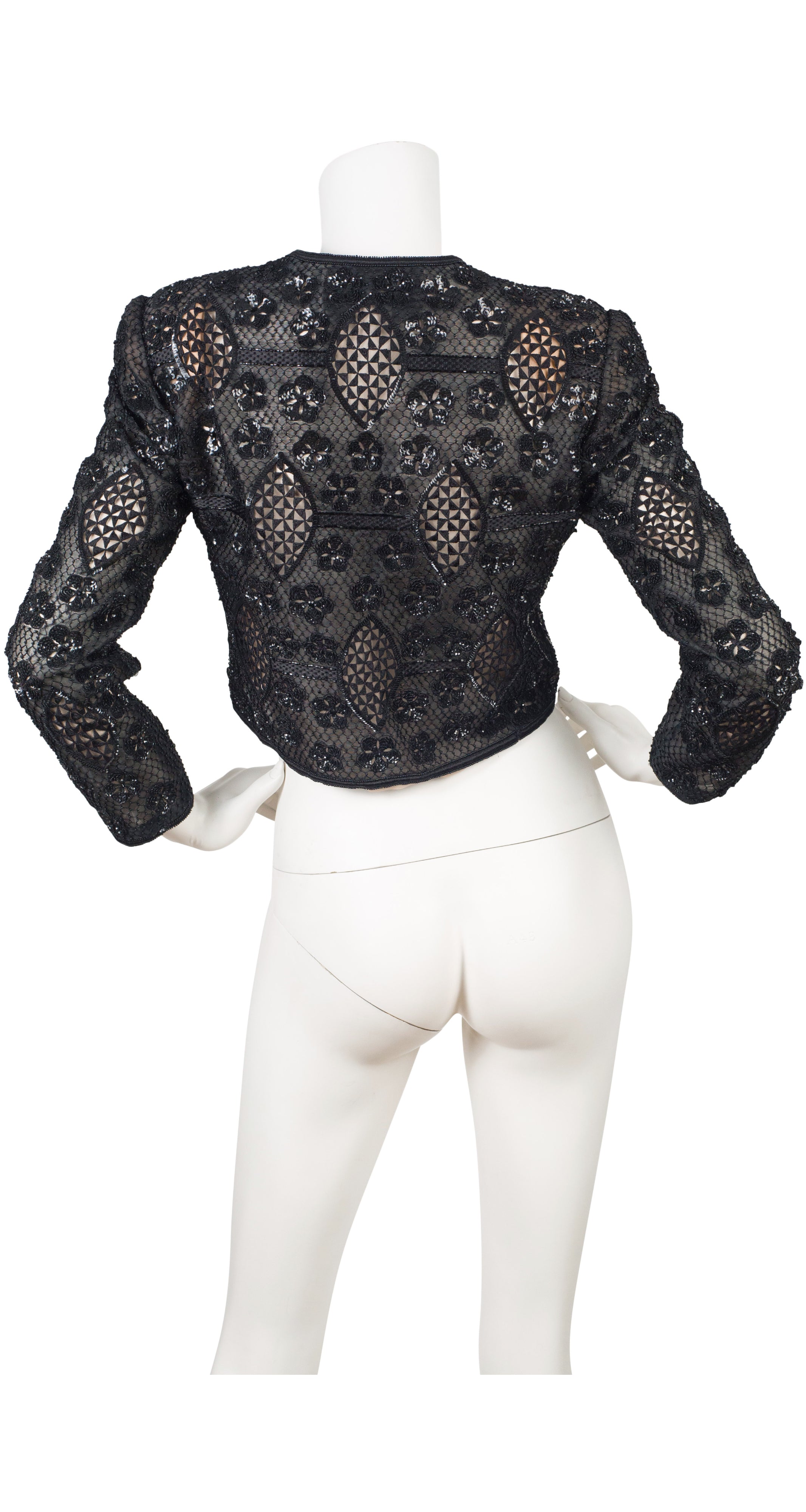 1980s Black Beaded Cropped Evening Jacket