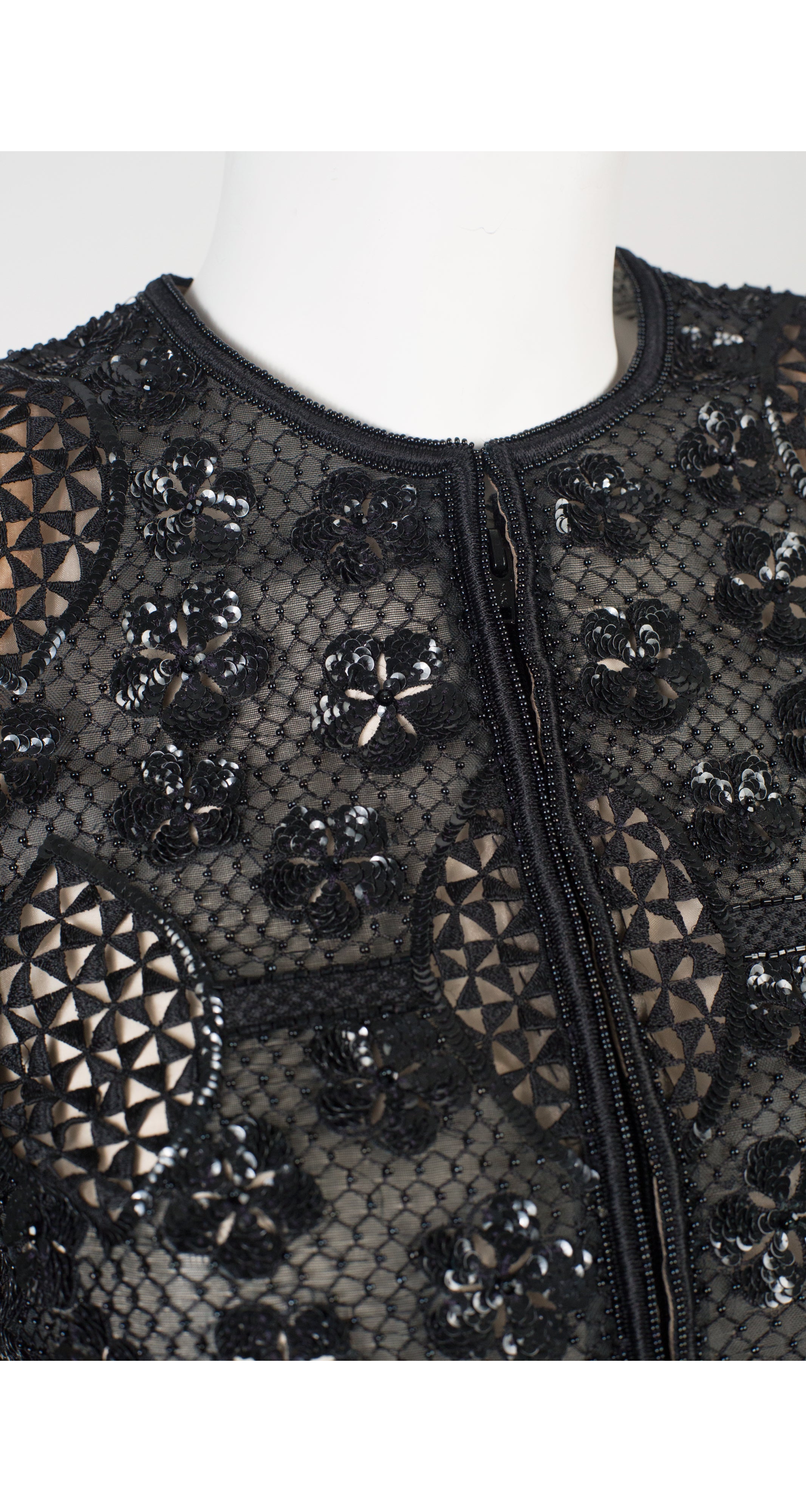 1980s Black Beaded Cropped Evening Jacket