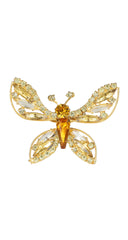 1960s Golden Rhinestone Butterfly Trembler Brooch