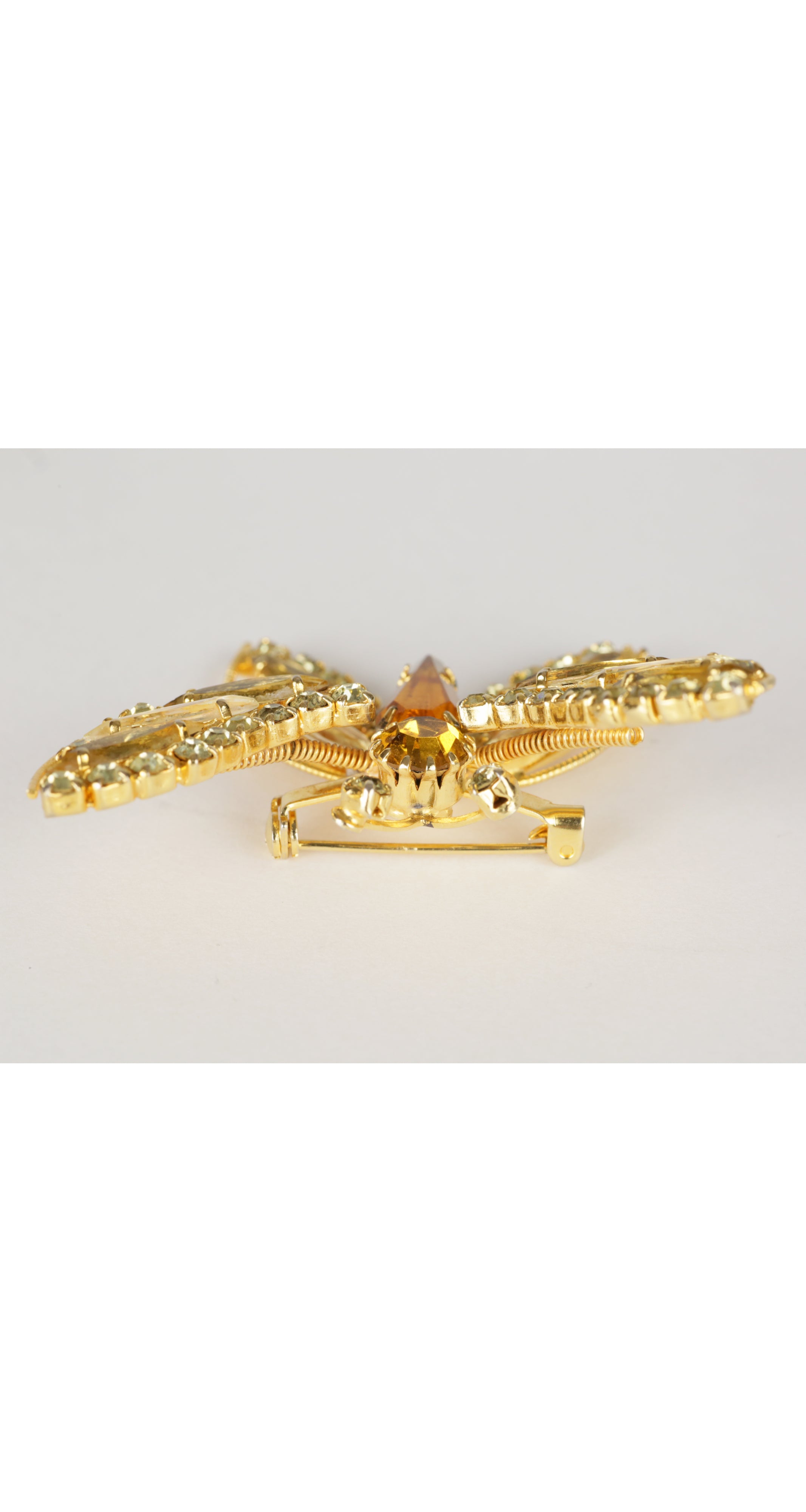 1960s Golden Rhinestone Butterfly Trembler Brooch