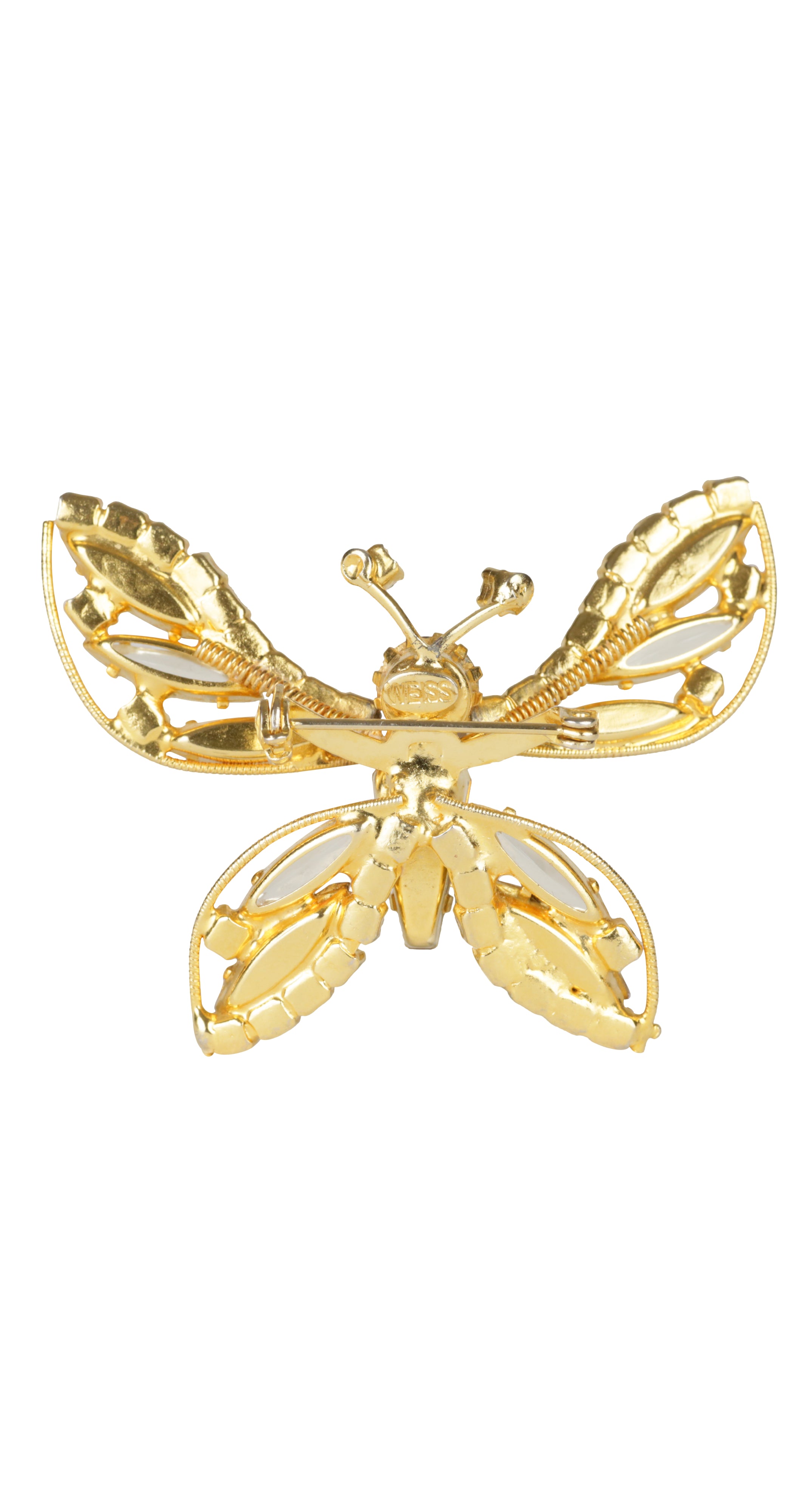 1960s Golden Rhinestone Butterfly Trembler Brooch