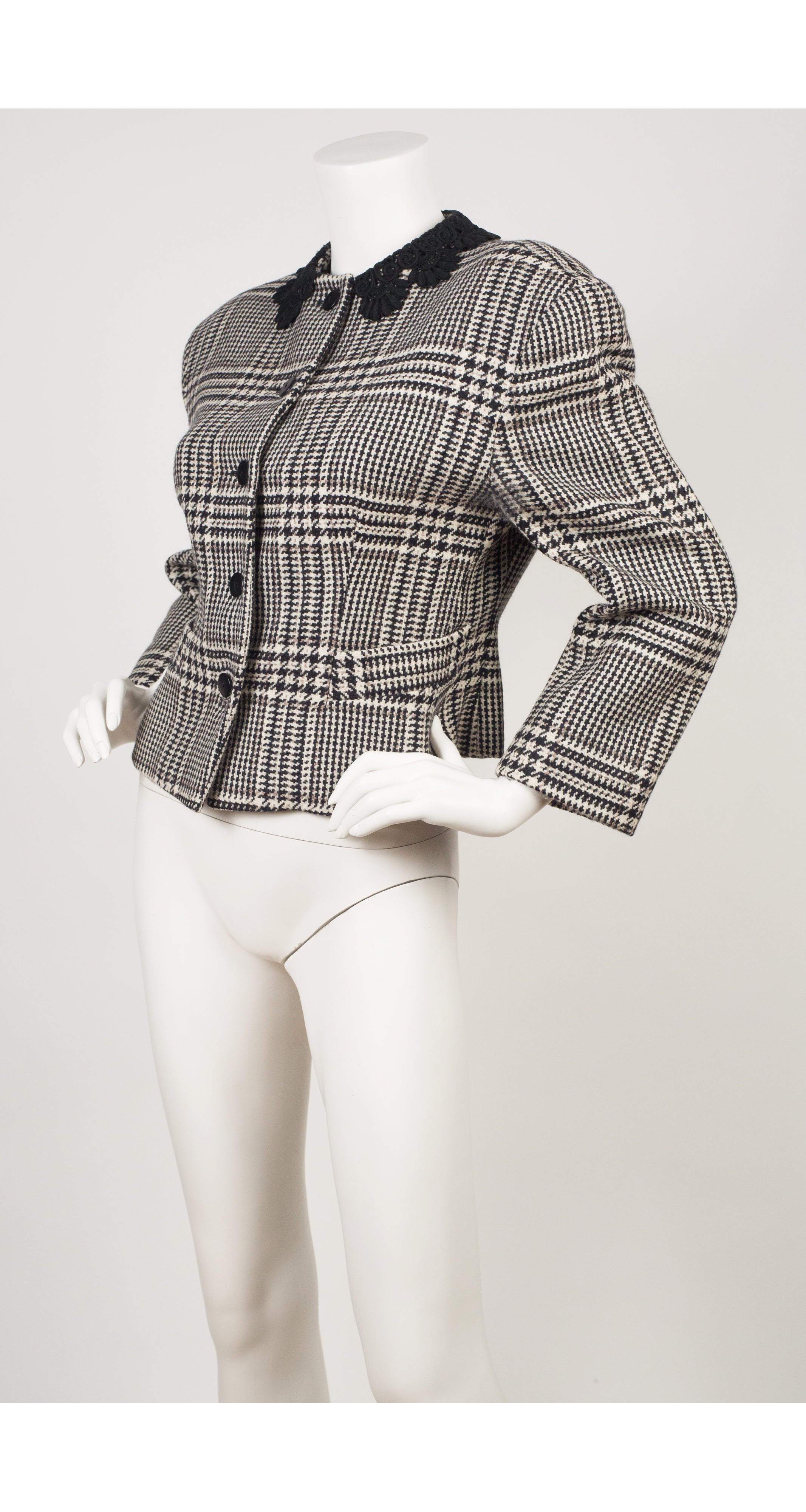 1980s Lace Collar Houndstooth Wool Jacket