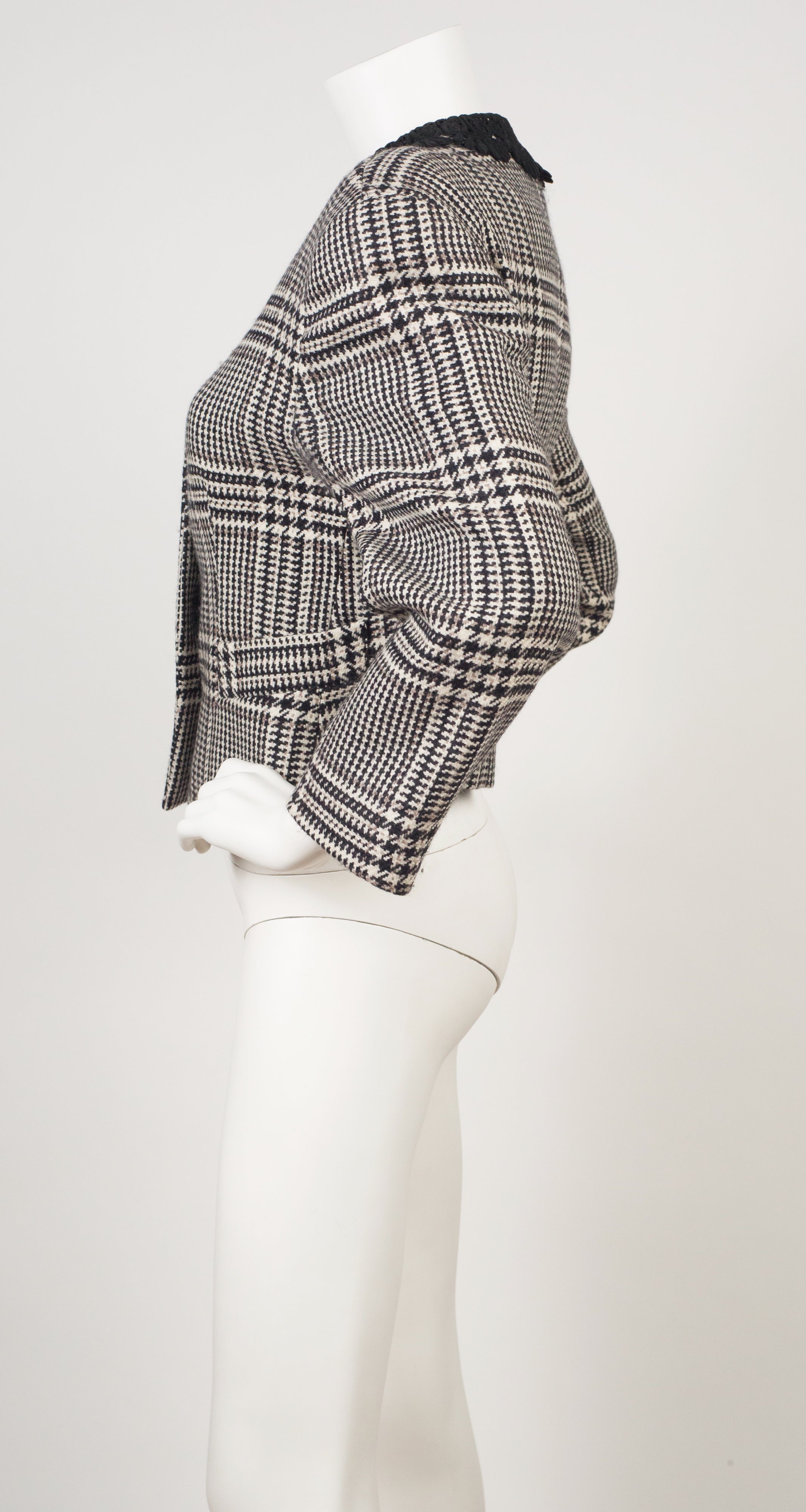 1980s Lace Collar Houndstooth Wool Jacket