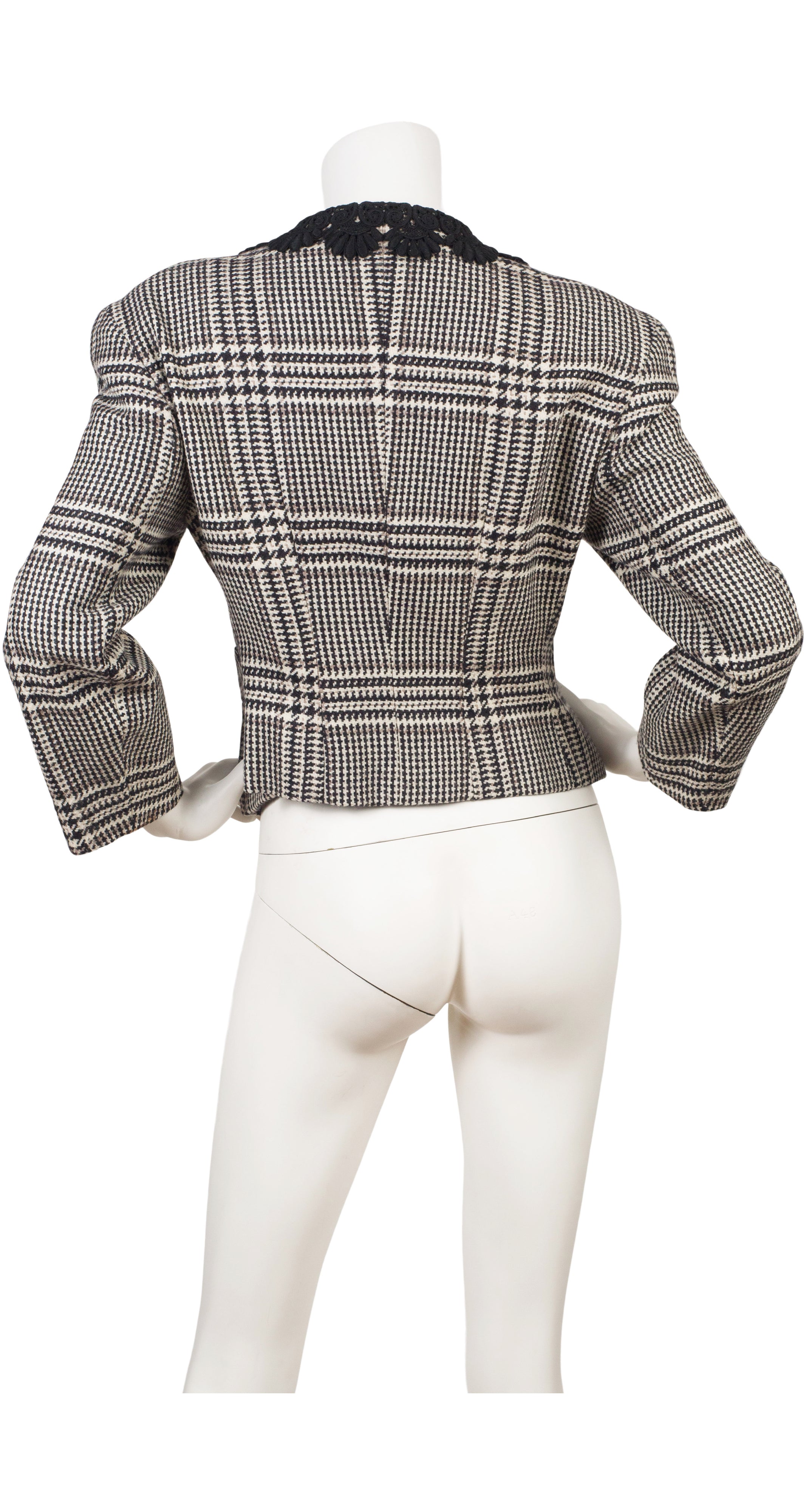 1980s Lace Collar Houndstooth Wool Jacket